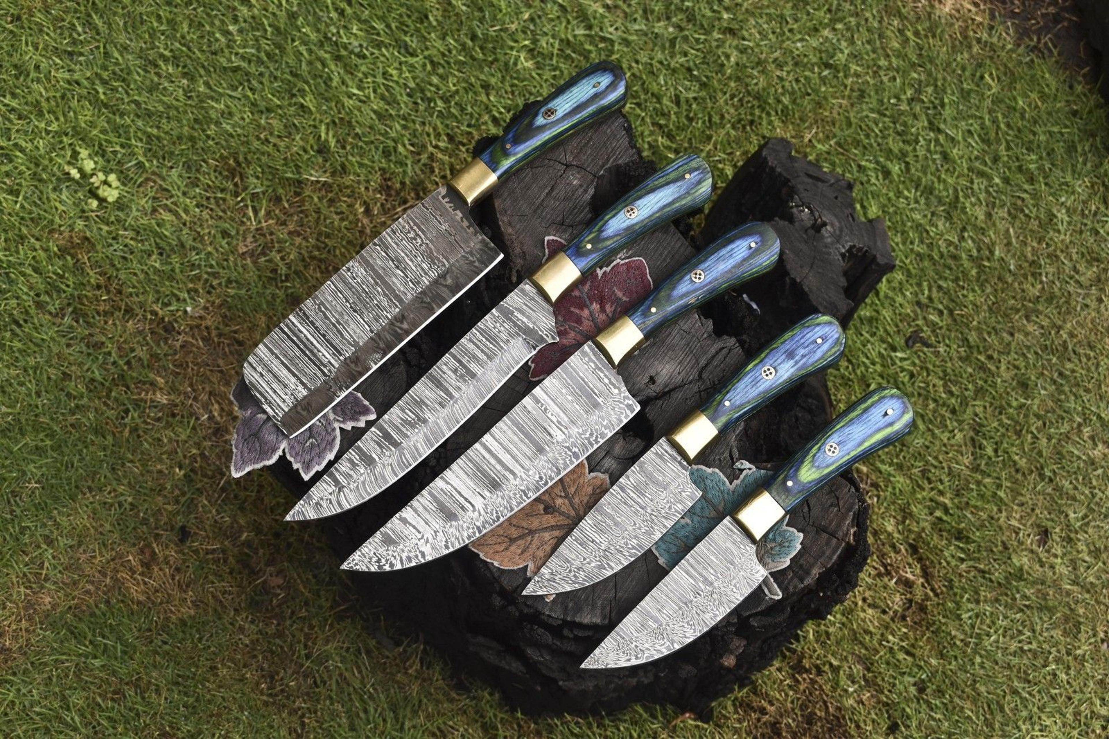 rusticforge damascus chef knife set | 9–13 inch handcrafted twist steel knives