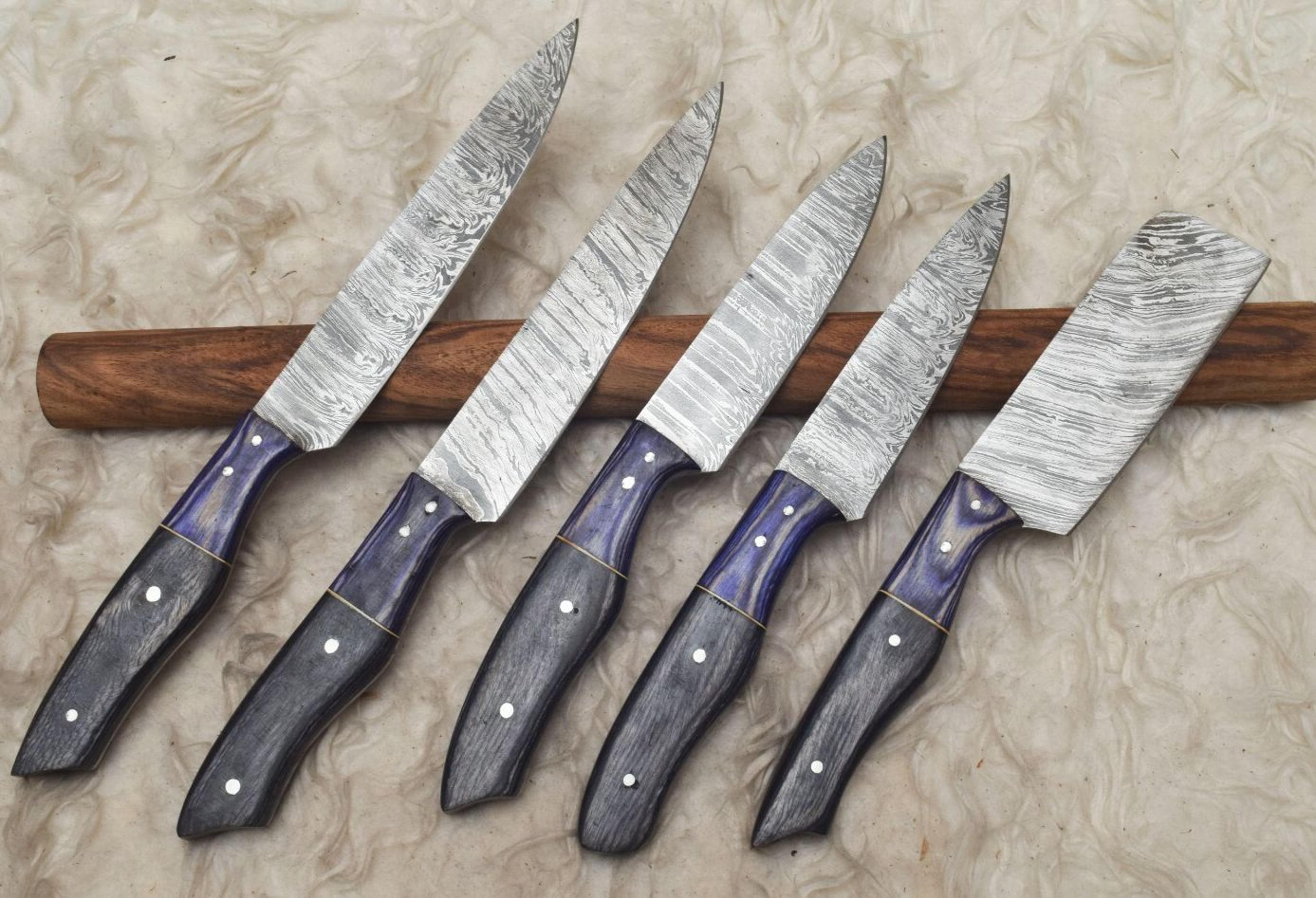 professional damascus steel chef knife set | 9–13 inch hand-forged twist pattern blades