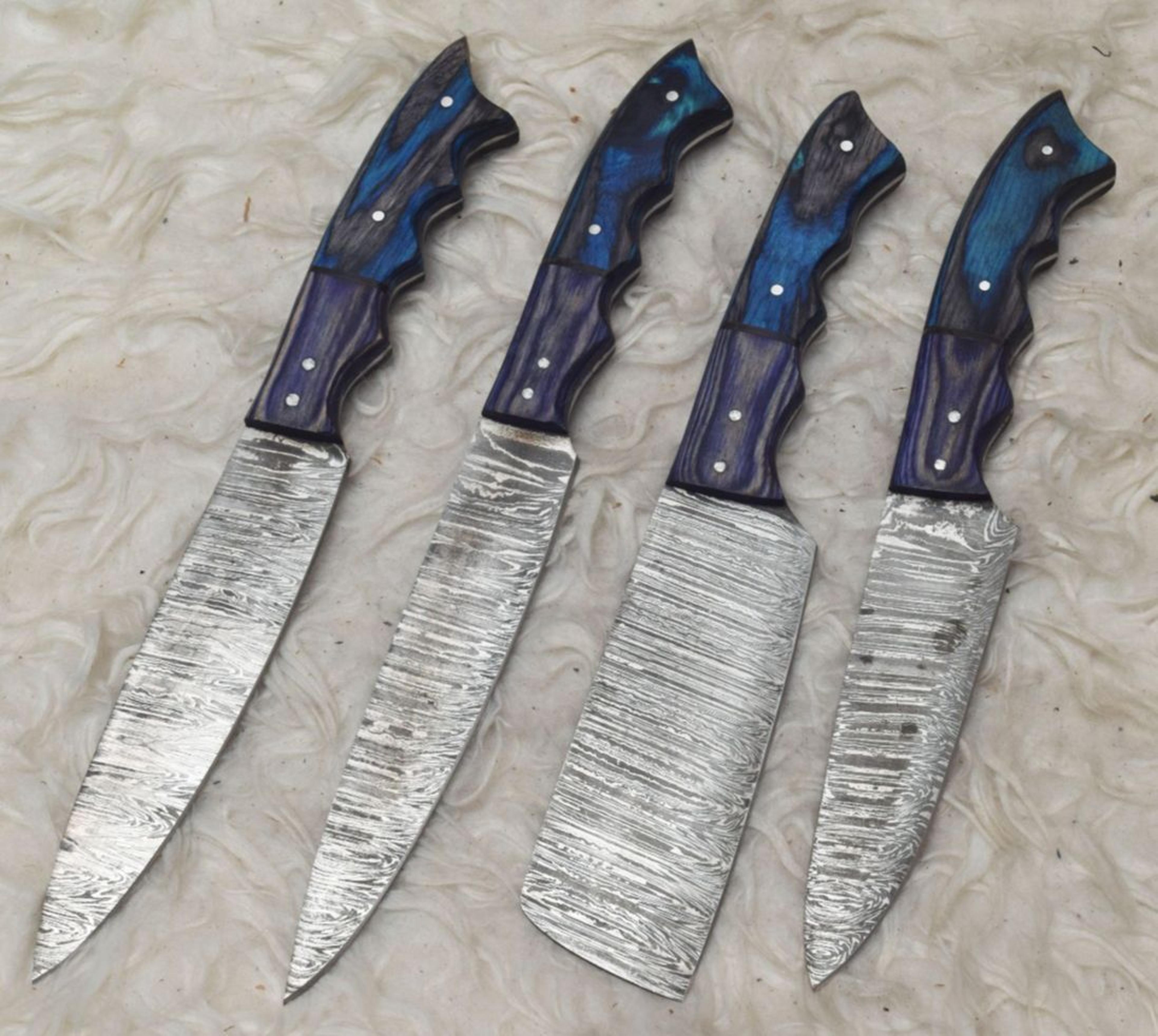 handmade hand-forged damascus steel chef knife set | 4-piece kitchen knives collection