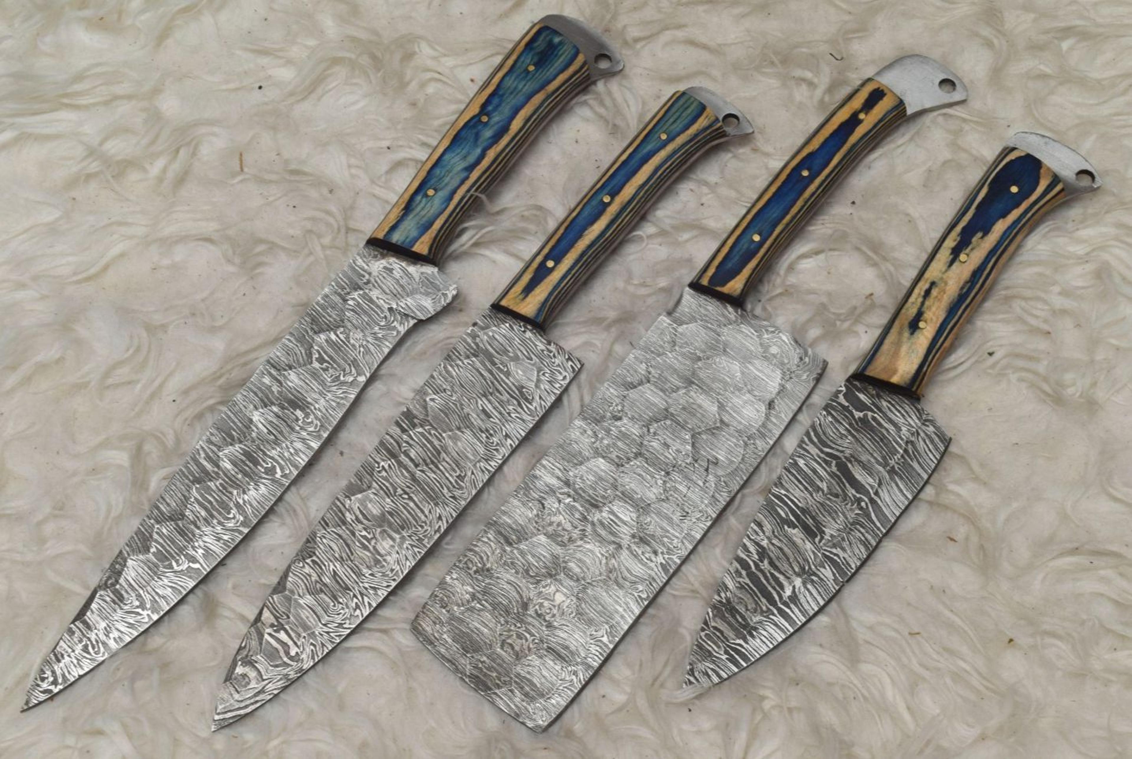 hand-forged damascus steel chef knife set | 4-piece kitchen knives collection
