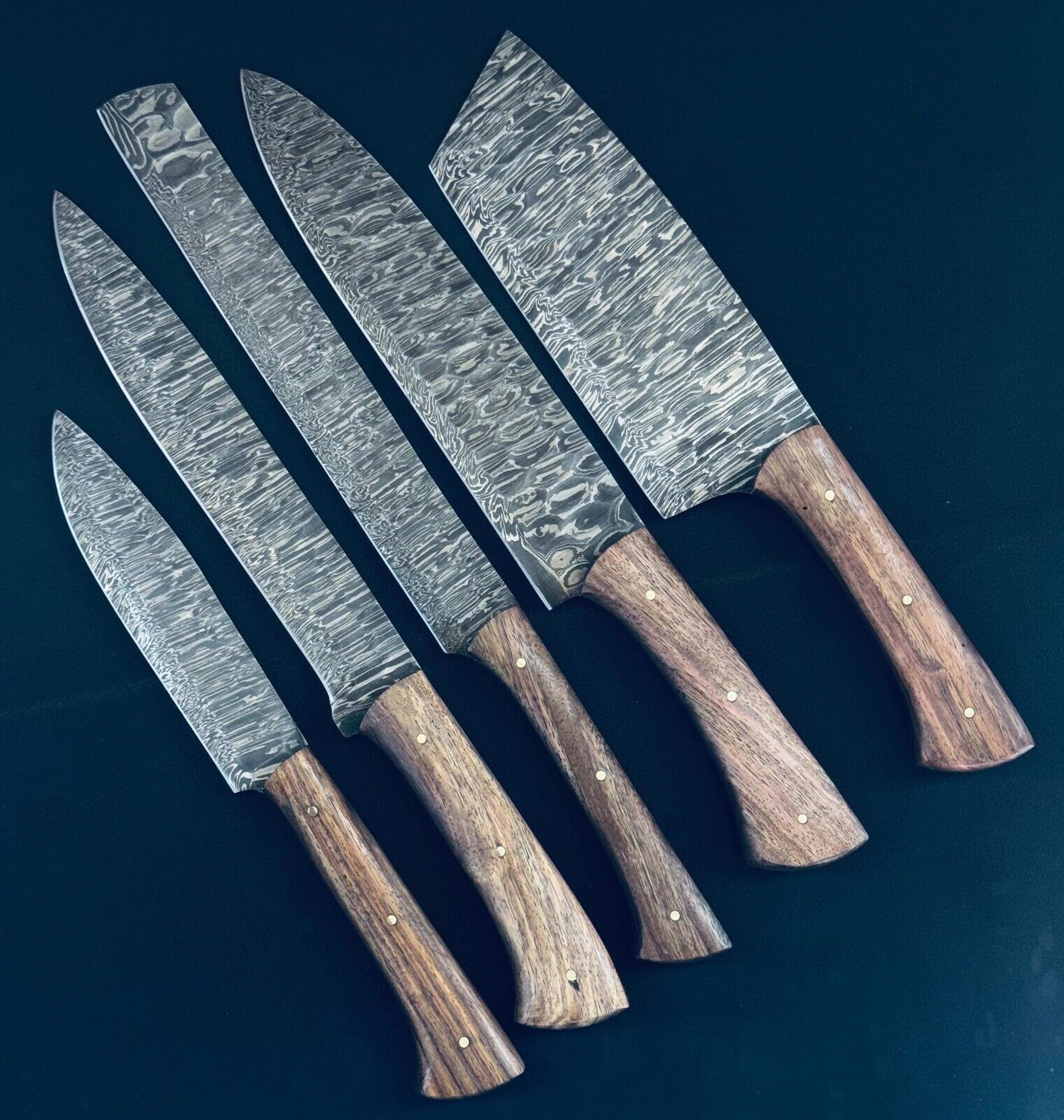 9" to 13" damascus steel chef knife collection | hand-forged twist pattern kitchen knife set