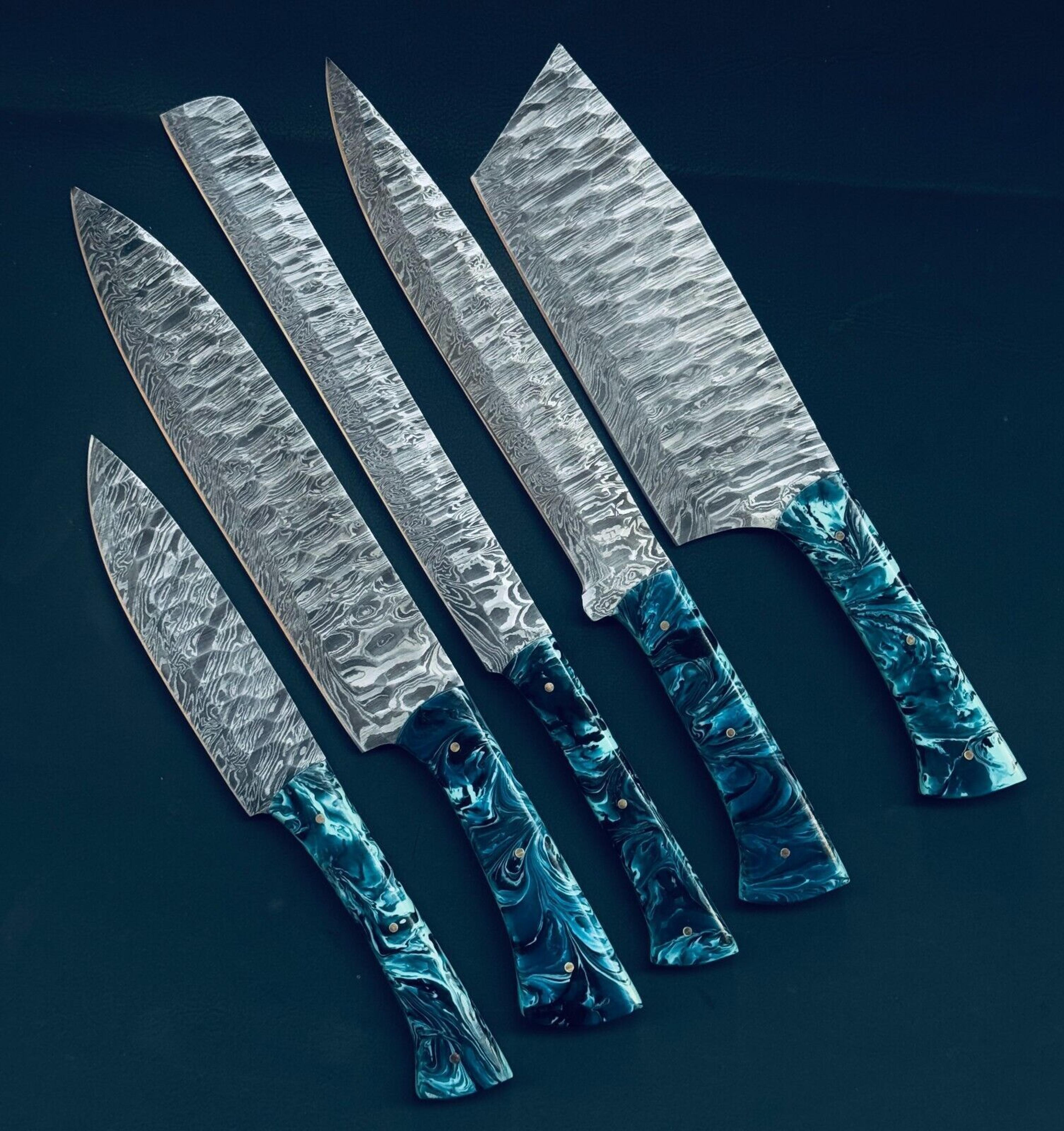 custom twist damascus steel knife set | handmade 9"-13" professional chef knives