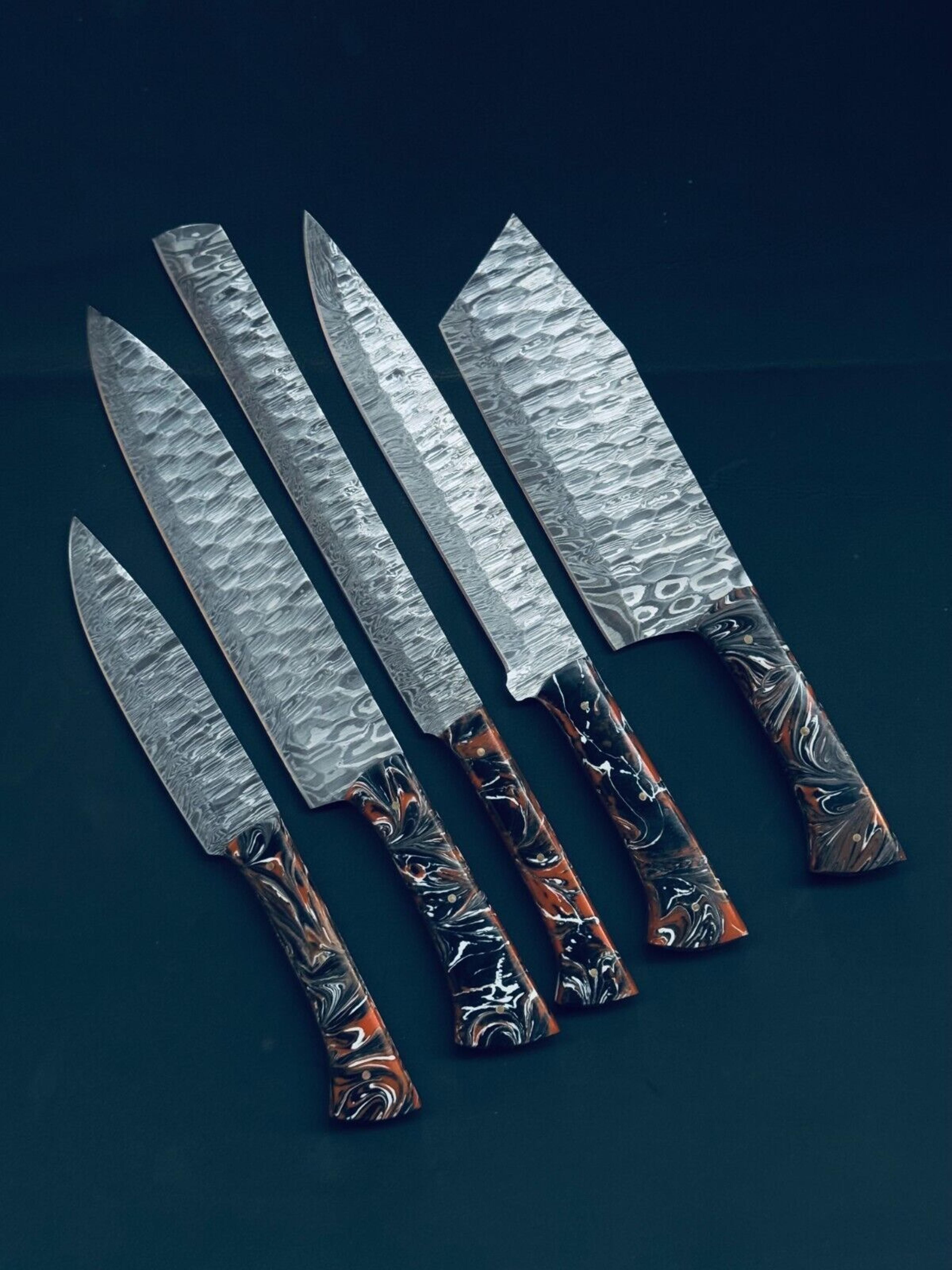 custom made damascus steel chef knife set | 9"-13" handmade forged knives with bone/wood handles