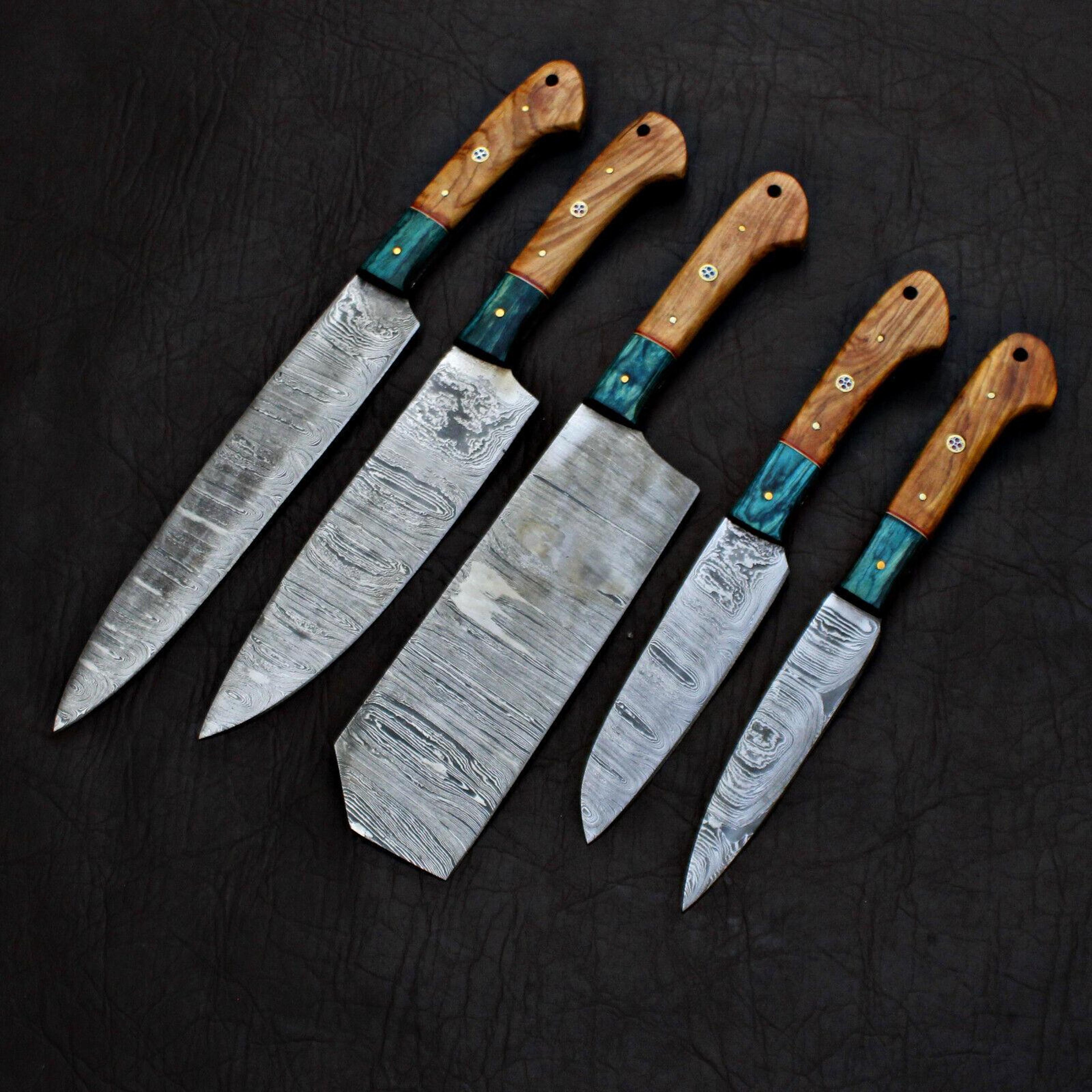 black beer 5-piece handmade damascus steel chef knife set | custom kitchen knives with premium handles