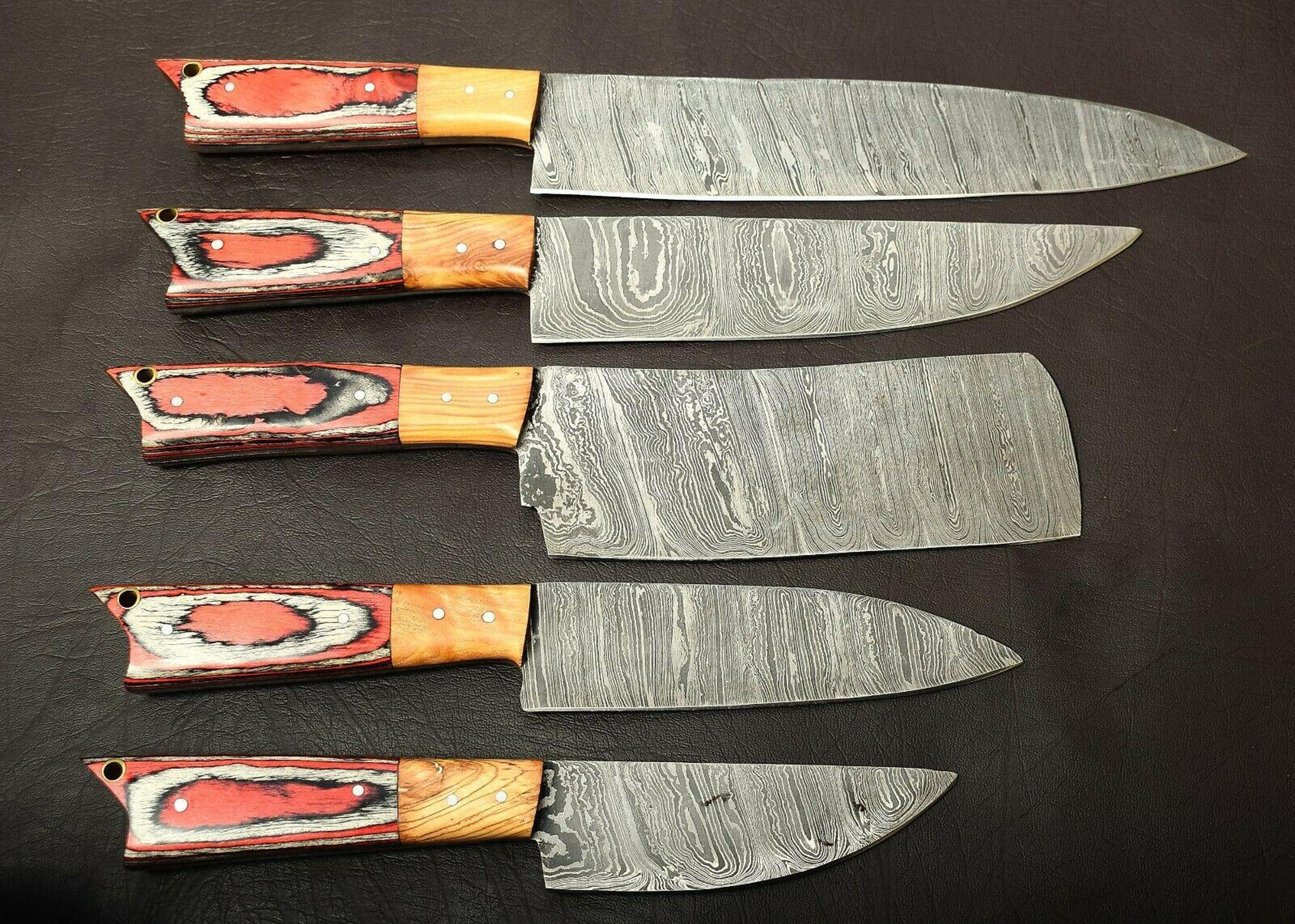 handmade damascus steel 5-piece kitchen chef knife set with pakka wood handle
