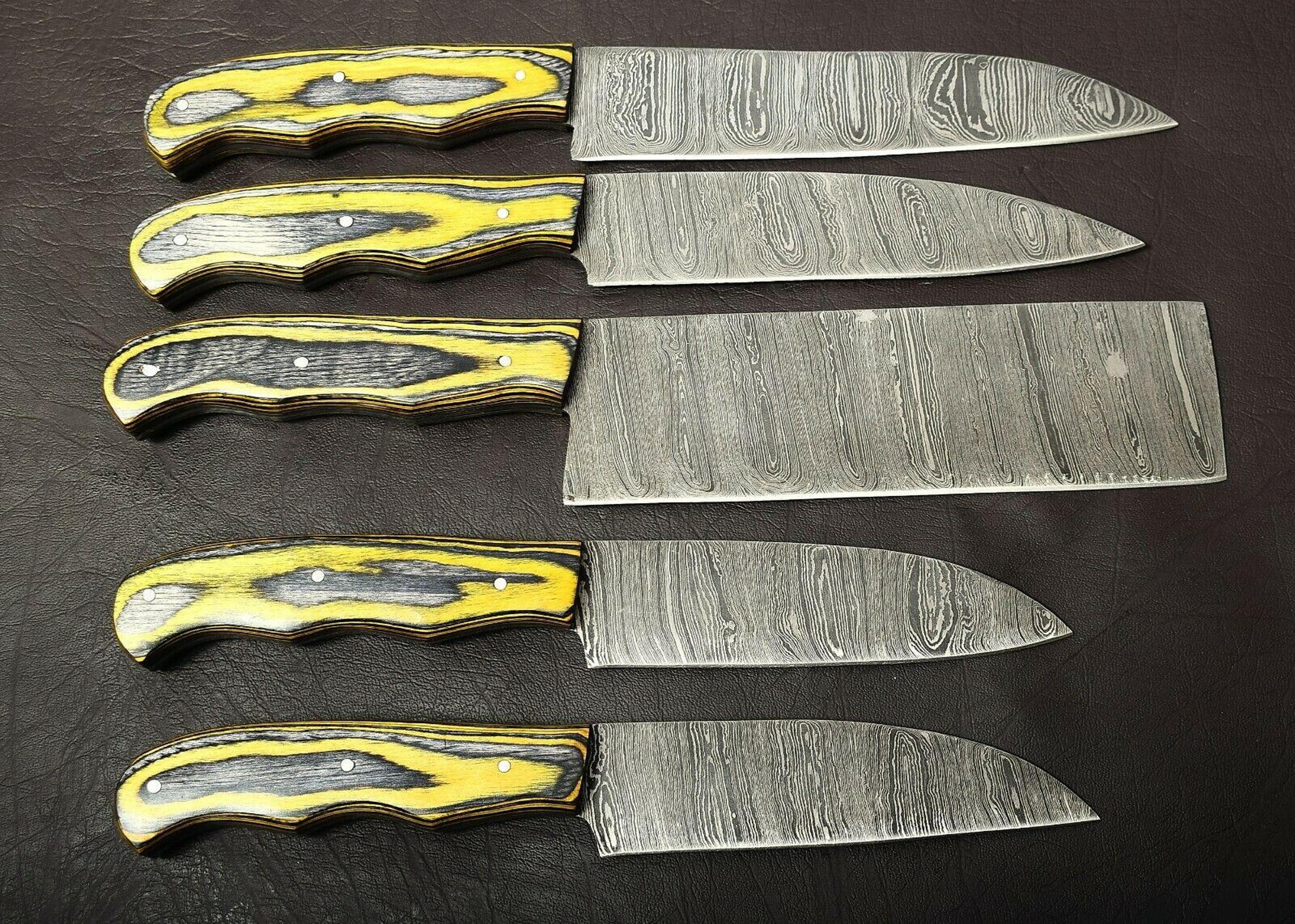 hand forged damascus steel 5pc chef knife collection with pakka wood