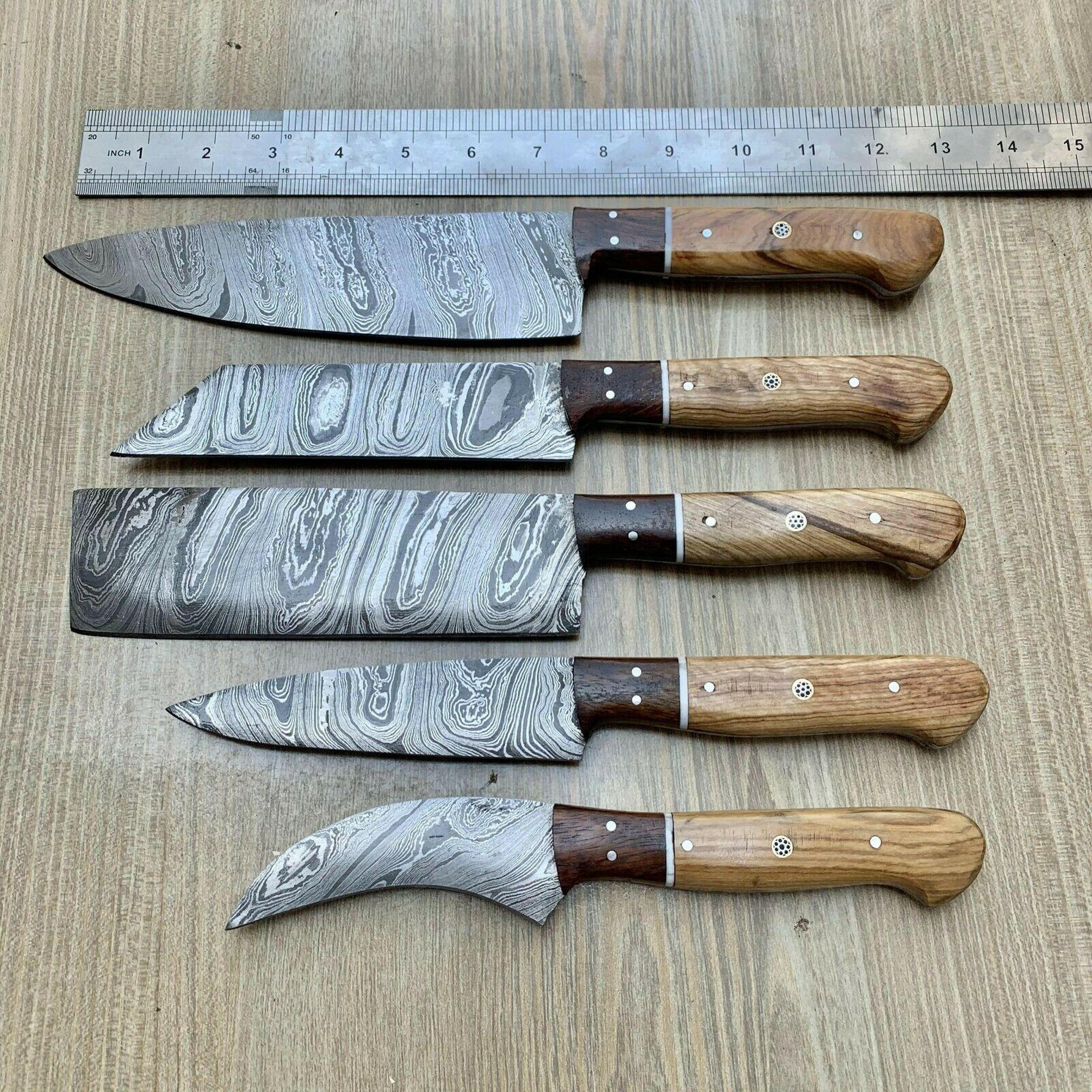 luxury damascus kitchen knives – 5pc handmade chef set with razor sharp blades