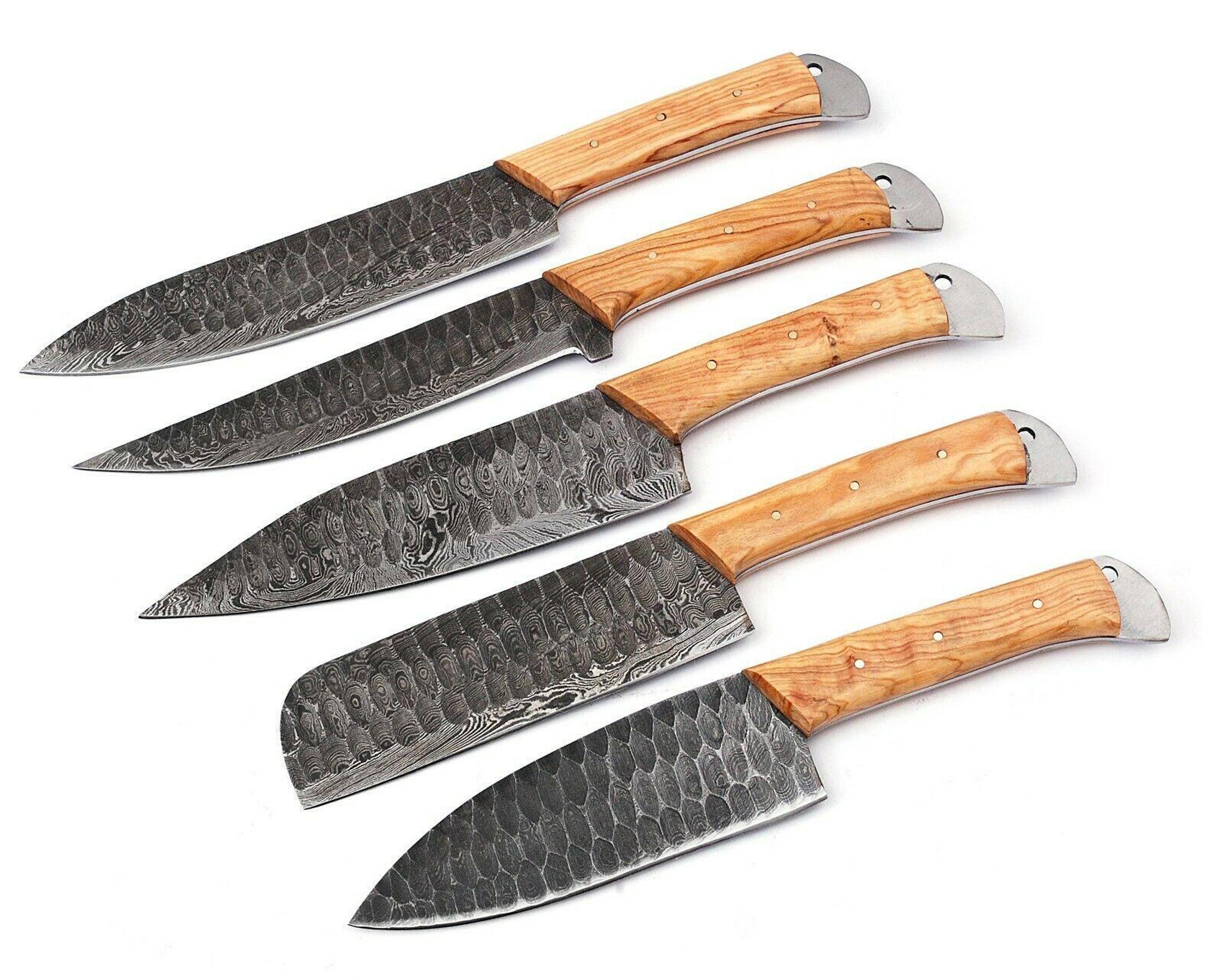 custom handmade damascus steel chef knife kitchen set with wood handle – premium 5pc forged collection