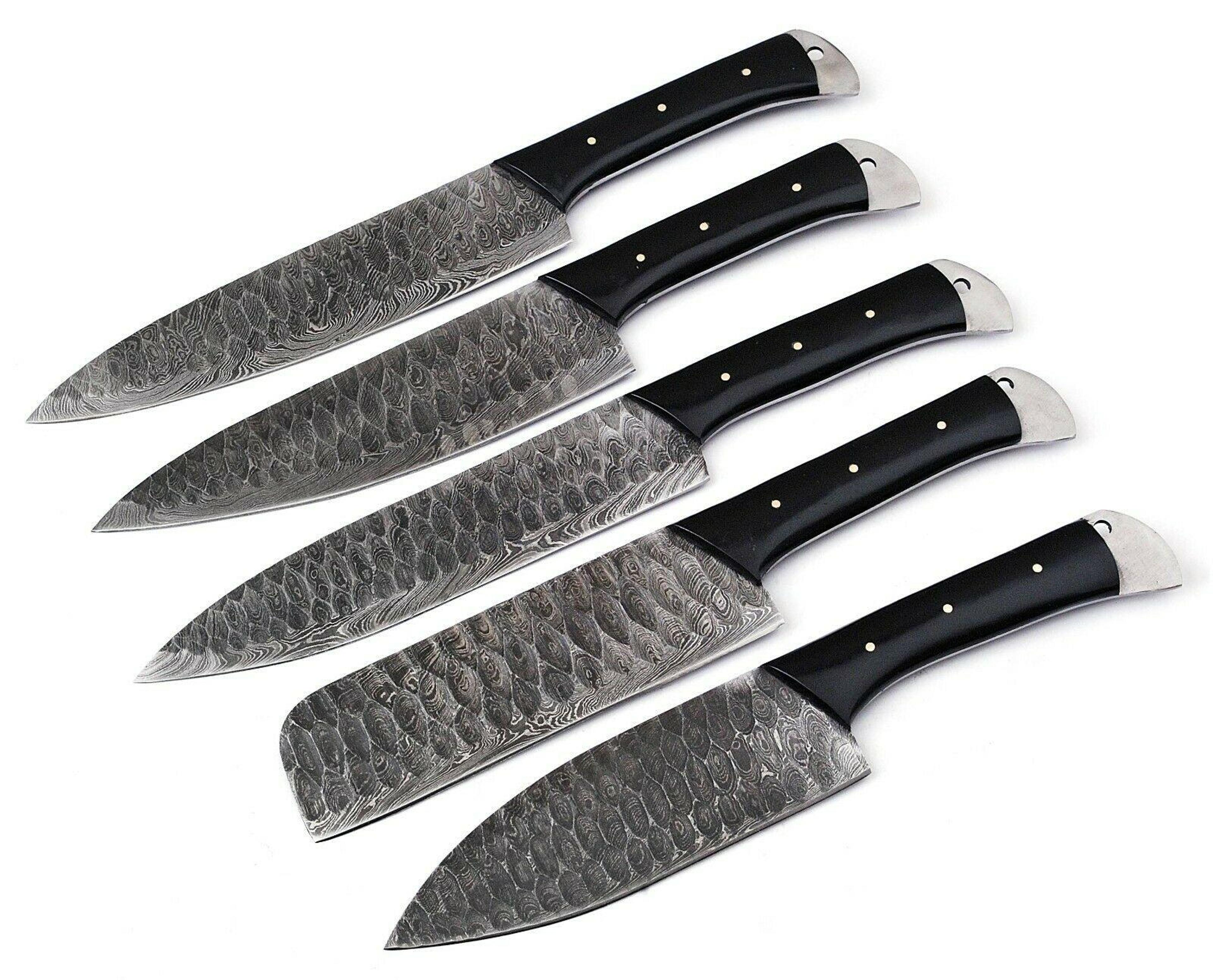 handmade damascus steel chef knife set with wood handle – 5pc forged kitchen collection