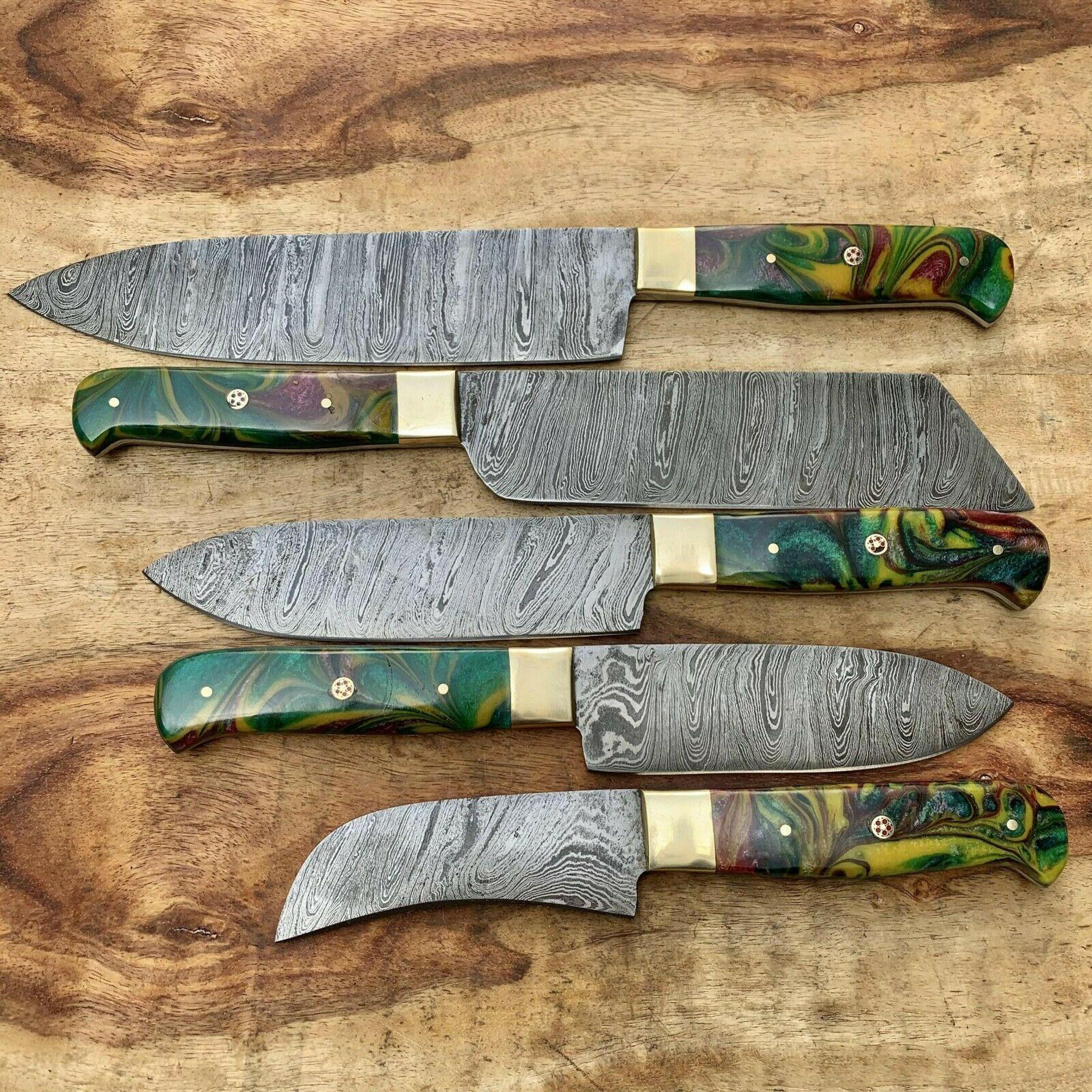 authentic handmade damascus steel knife set – professional 5pc chef collection