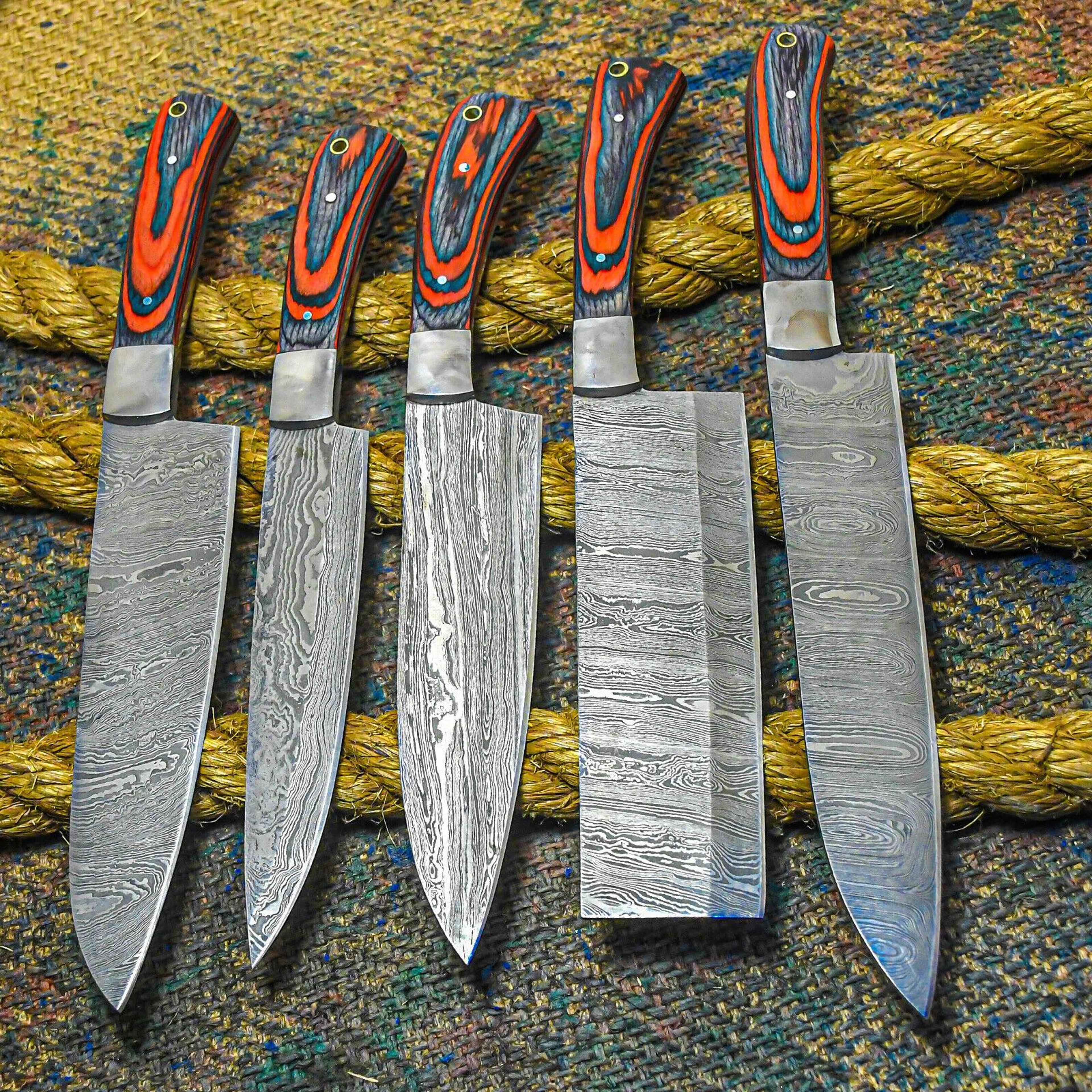handmade damascus steel kitchen knife set – premium forged chef knives collection