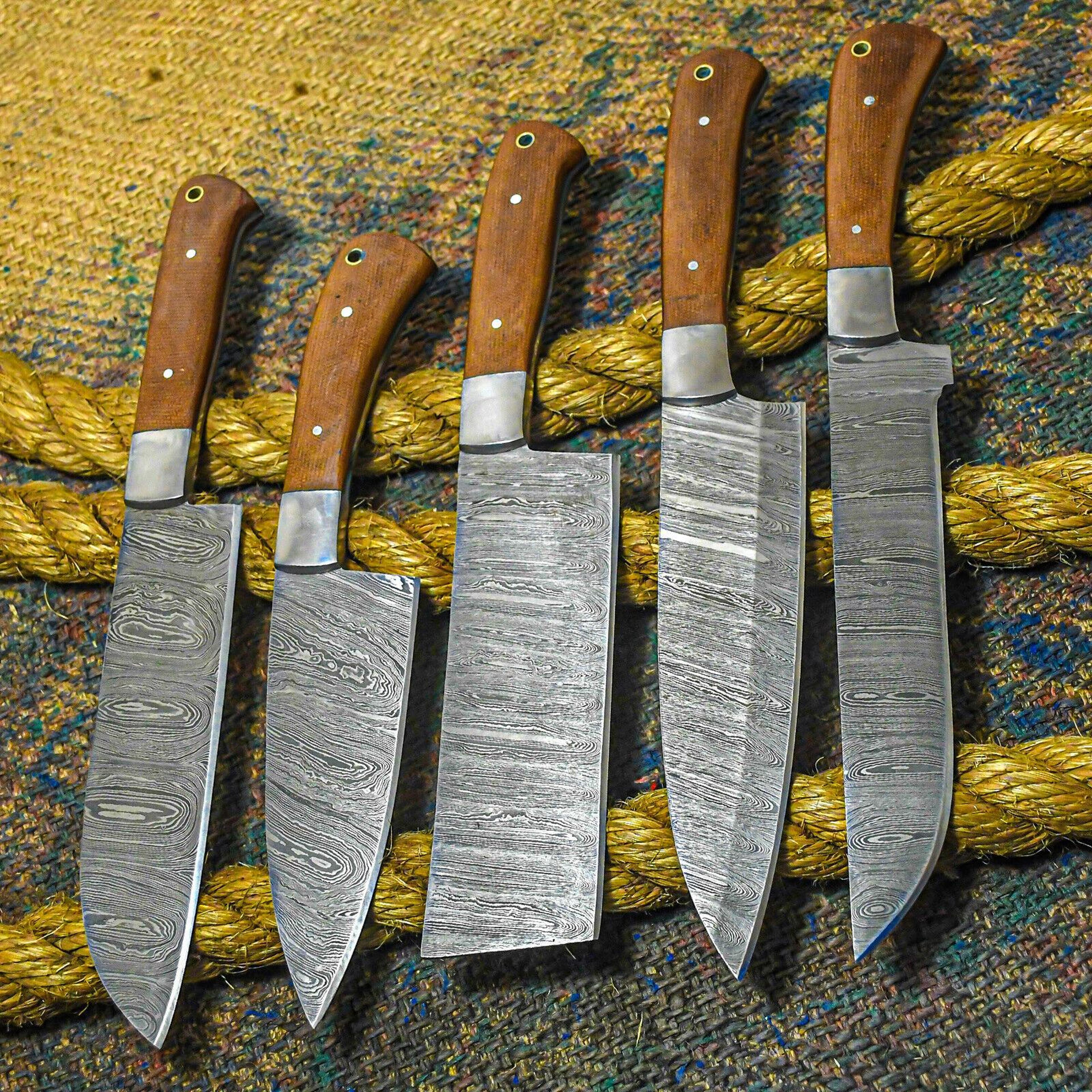 custom forged damascus chef knife set – razor sharp kitchen knives with wooden handles