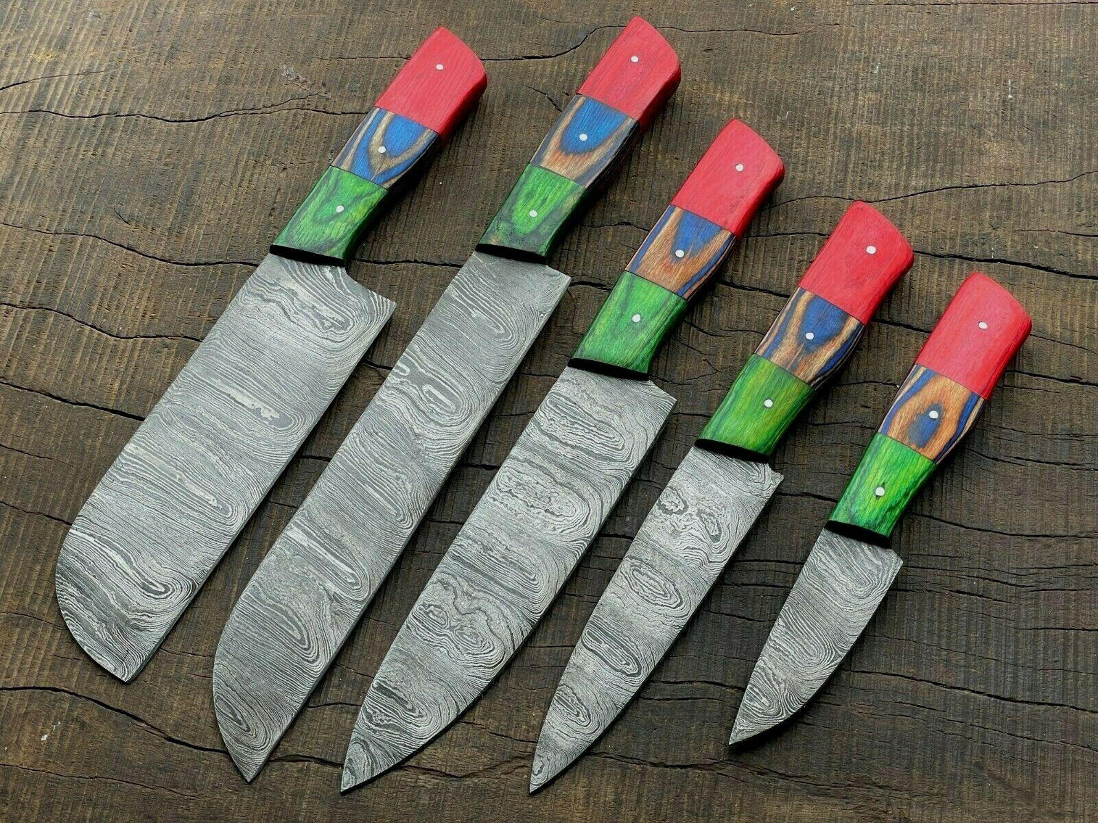 chef knife set | 5pc handmade damascus steel kitchen knives collection