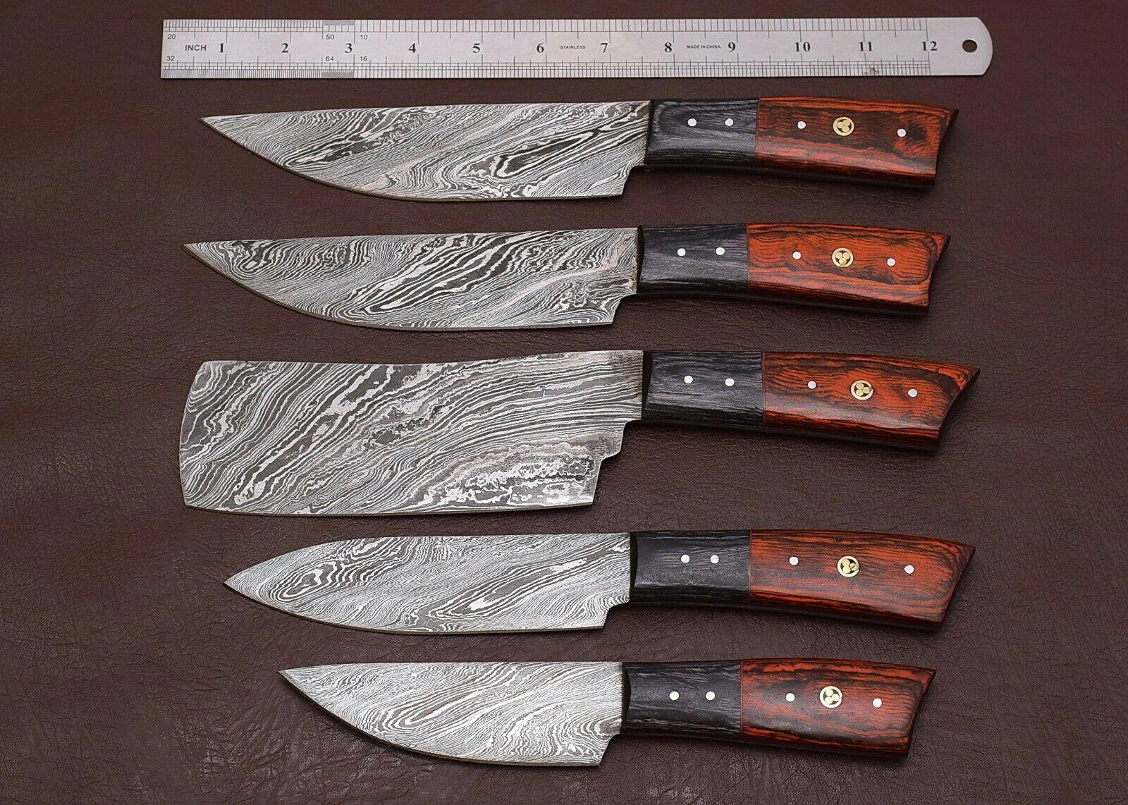 handmade damascus chef knife set of 5 | forged kitchen knives with leather sheath