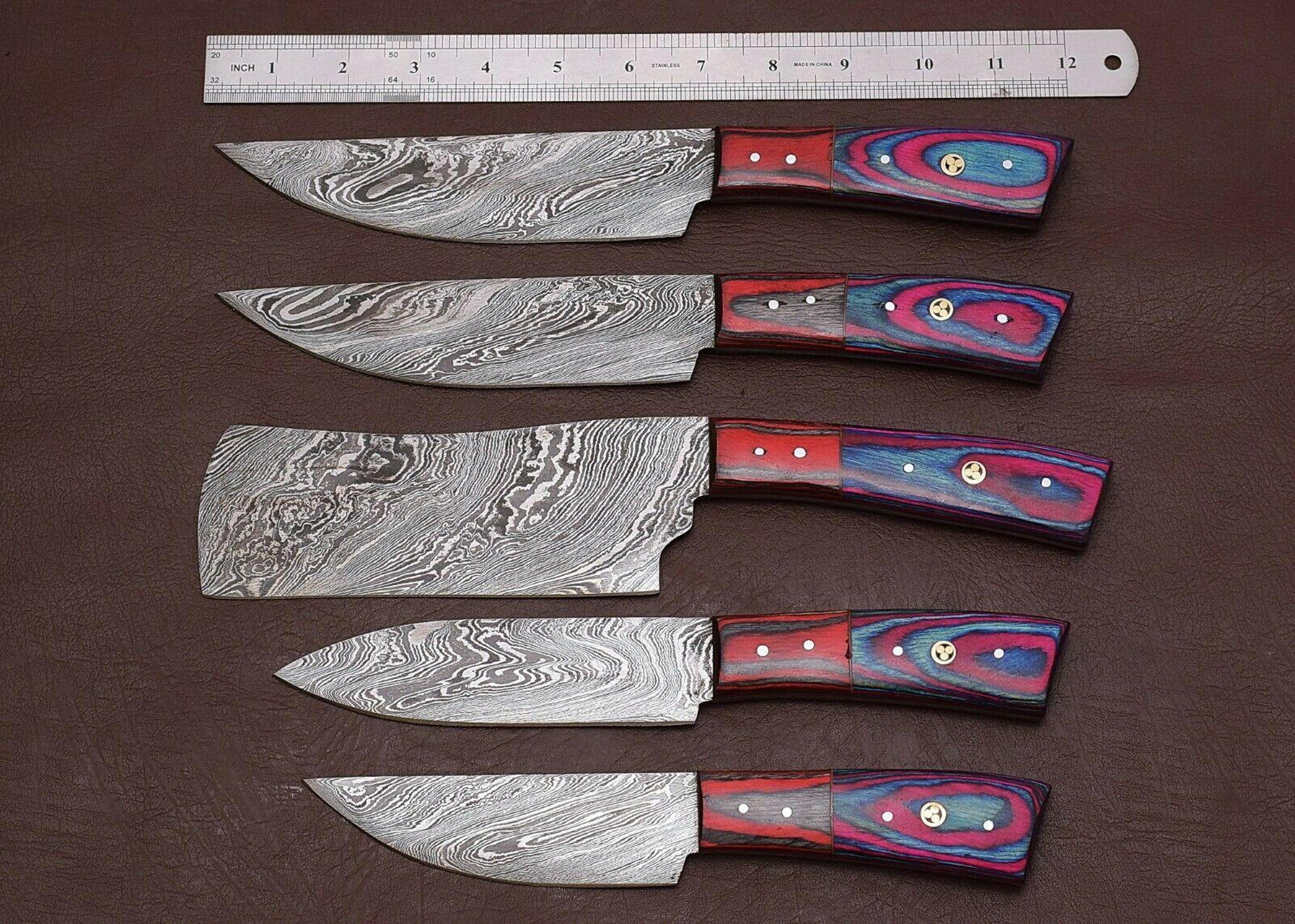 artisan damascus steel chef knives set of 5 | hand forged kitchen cutlery