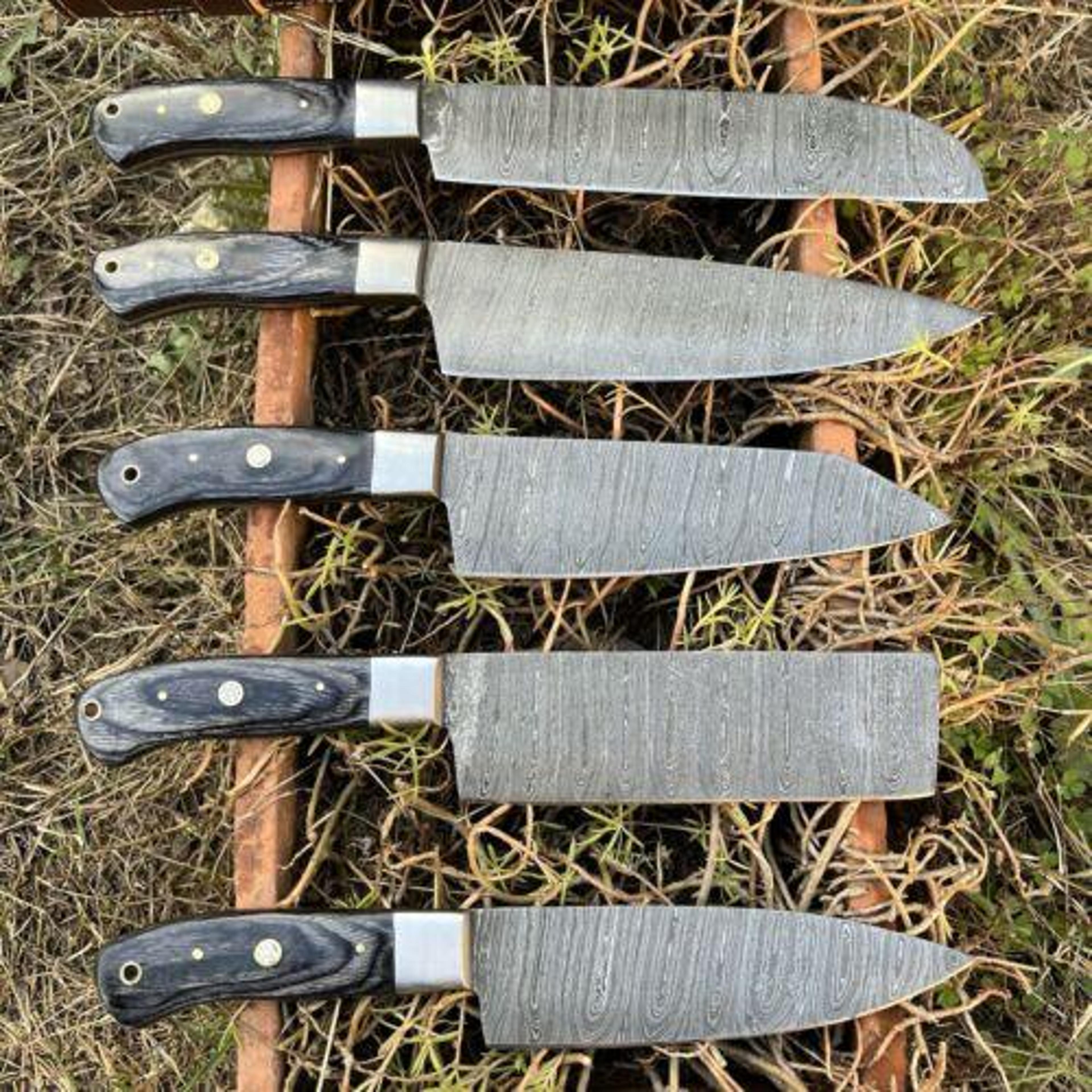 premium handmade damascus steel 5pc chef knife set | forged kitchen knives