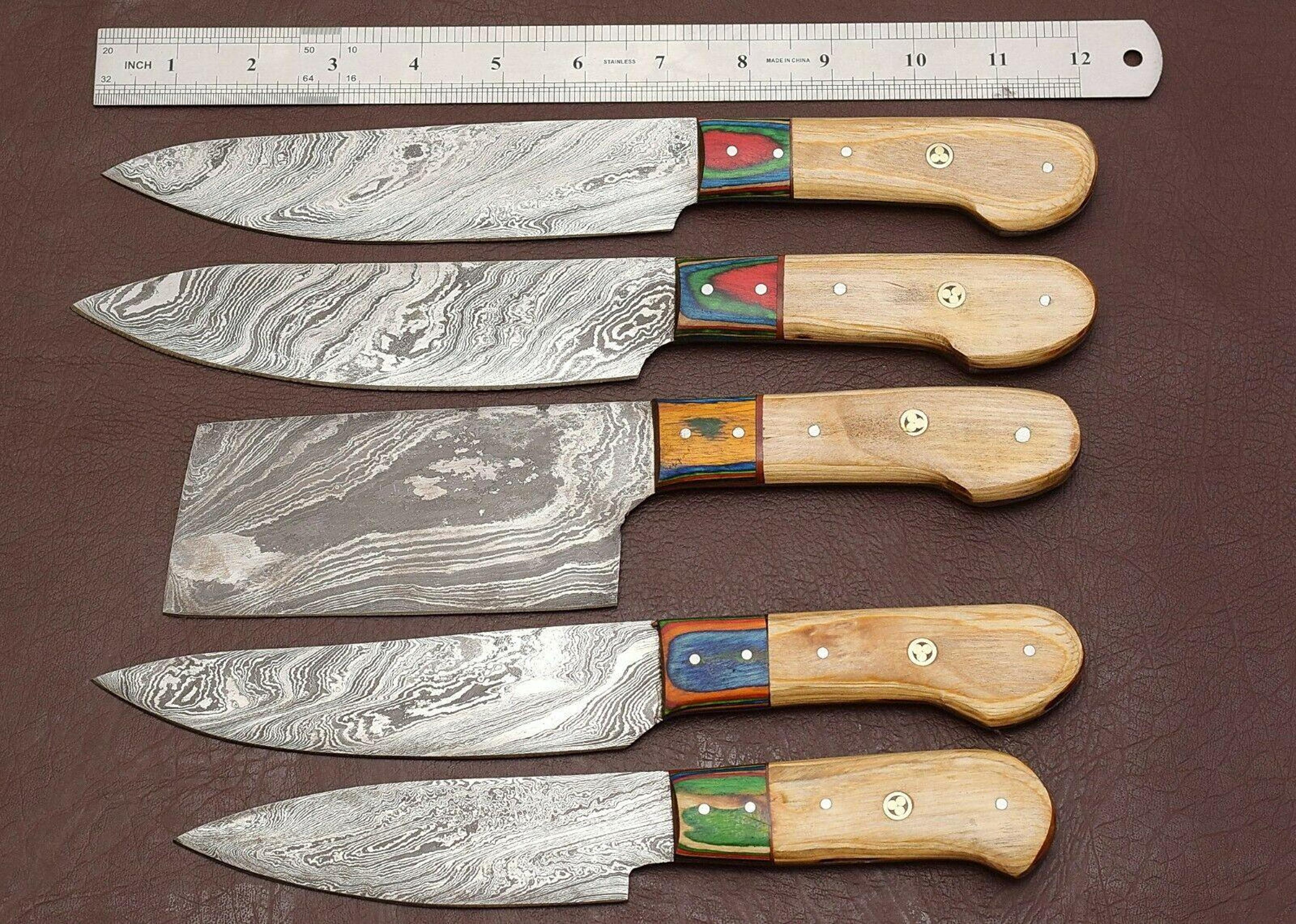 custom damascus steel chef knives set of 5 | forged kitchen cutlery