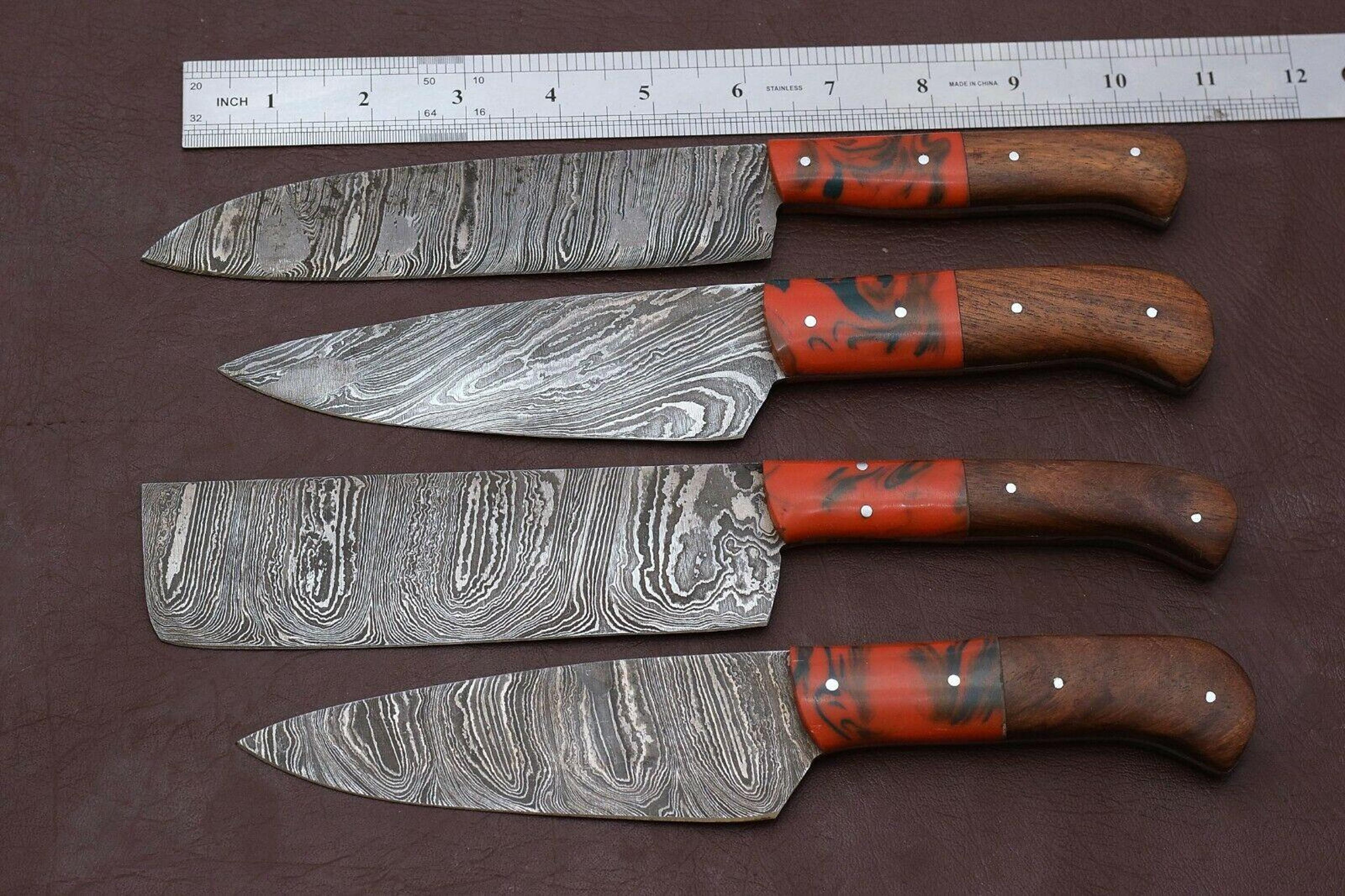 artisan handmade damascus steel 4pc kitchen knife collection