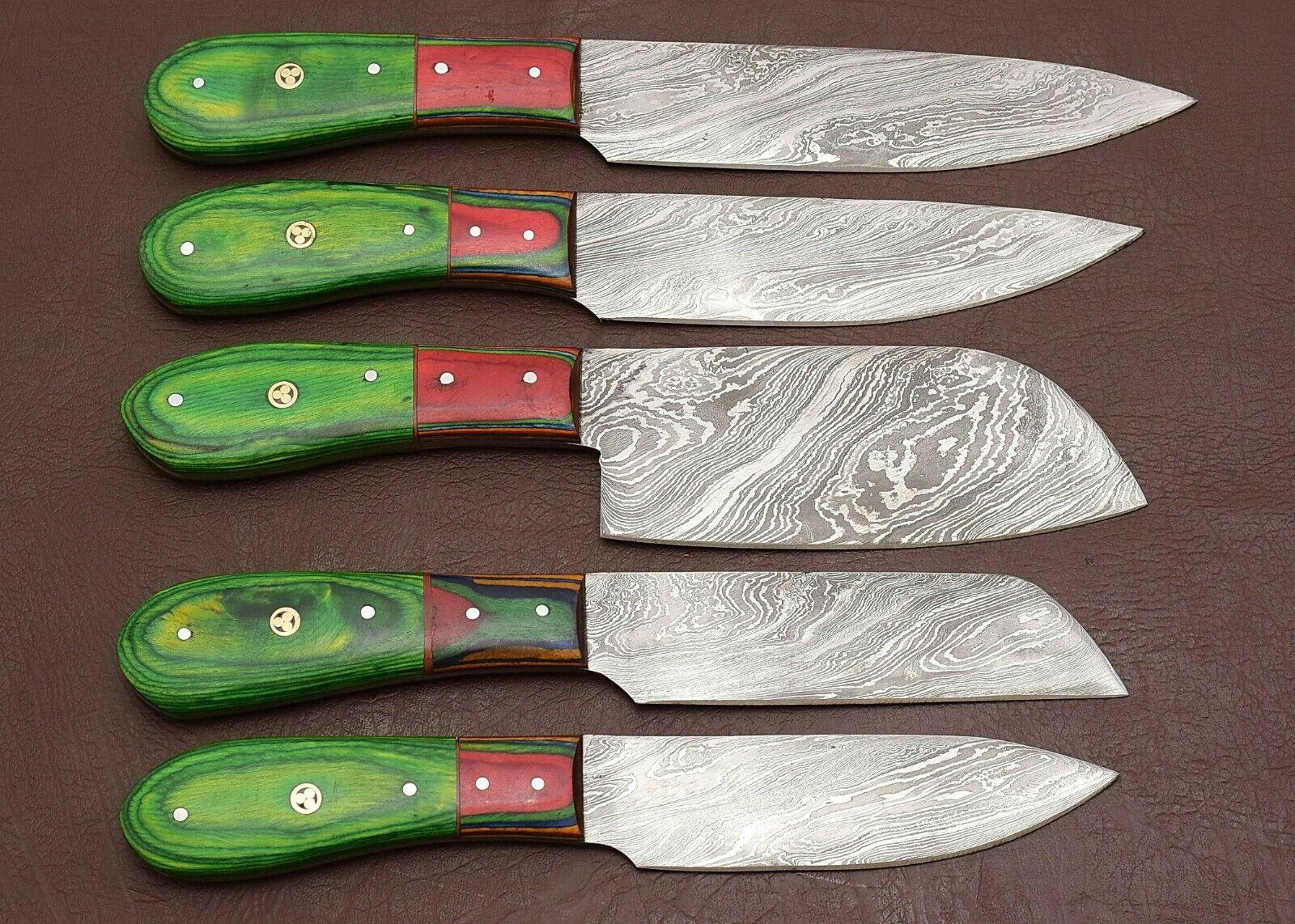 artisan handmade damascus steel 5pc kitchen knife collection