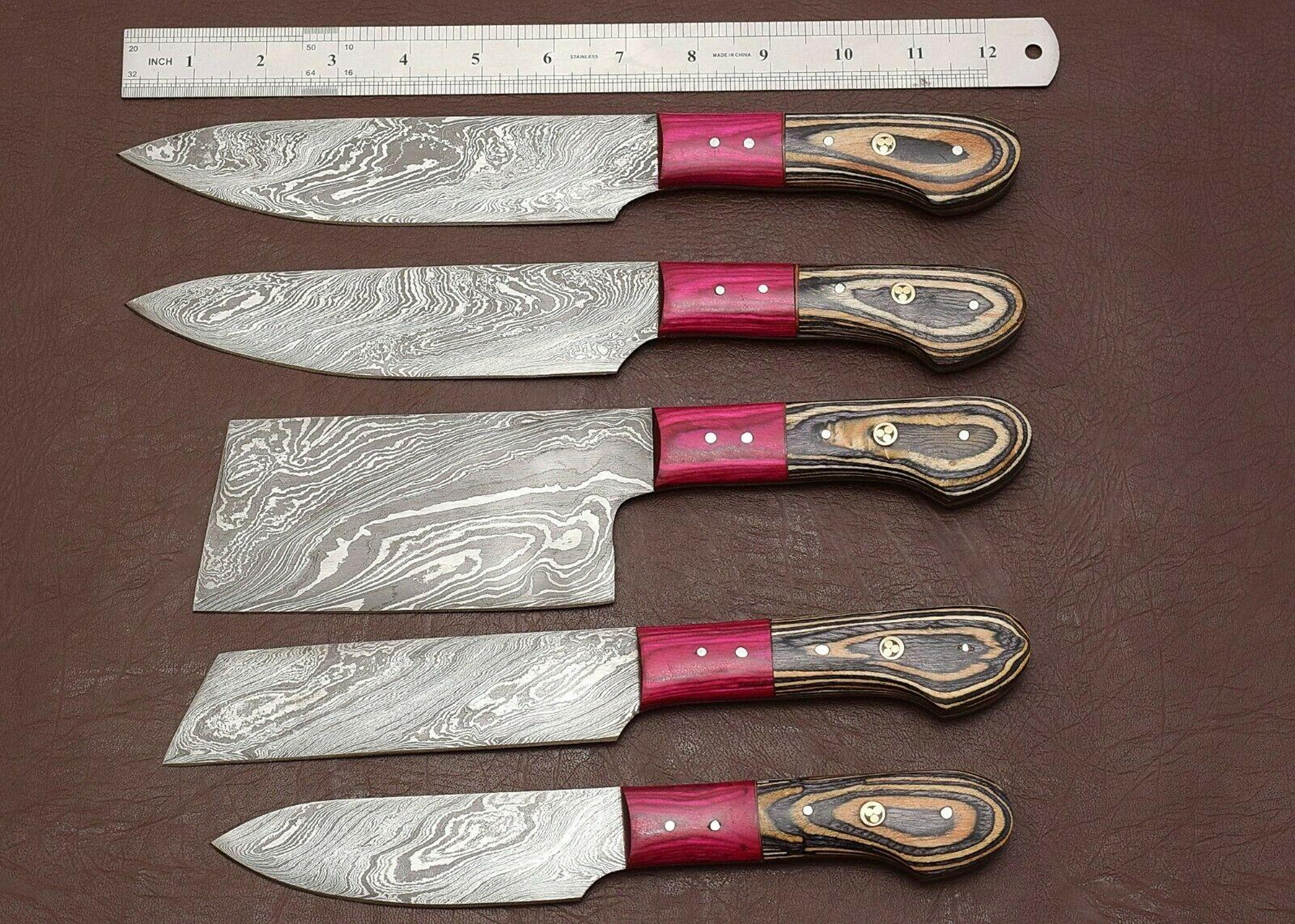 custom hand forged damascus steel knife set | 5 pc chef collection