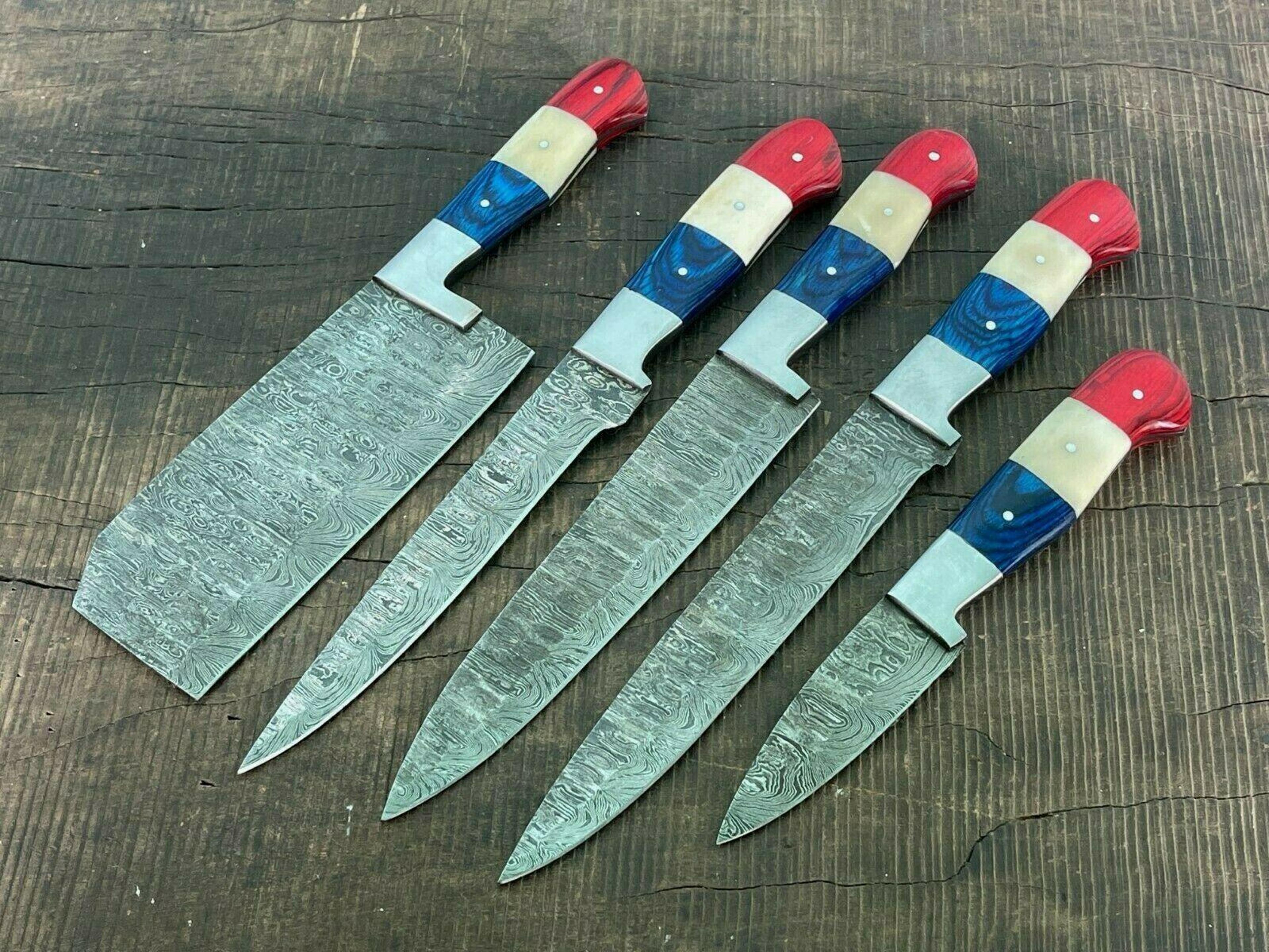 luxury handmade damascus steel chef knife set with wooden handles