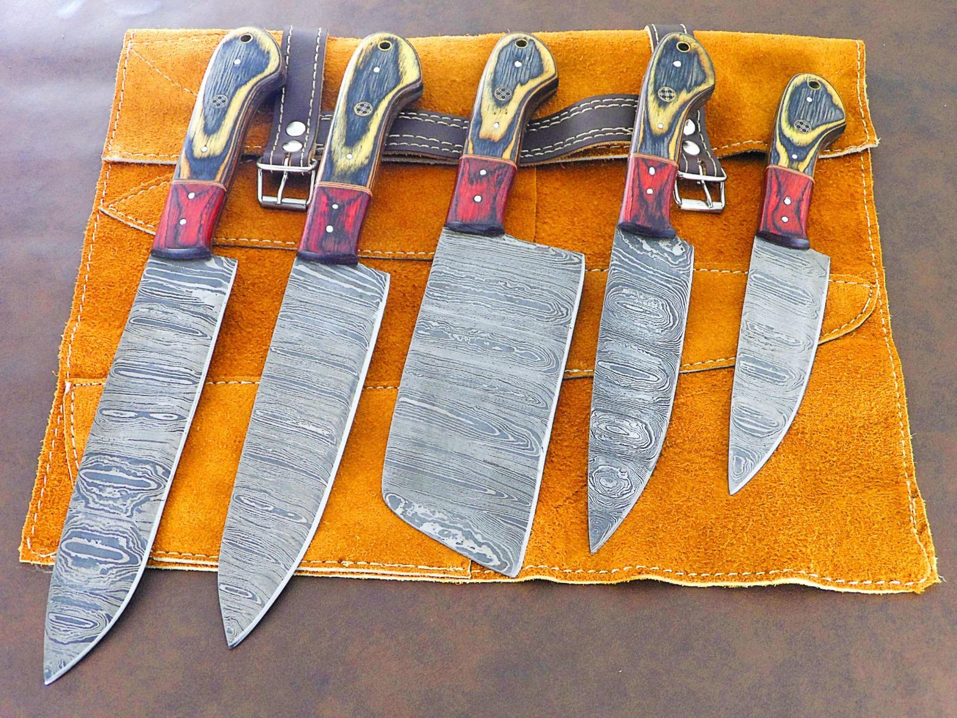 custom hand forged damascus kitchen knives | 5 pc professional chef set