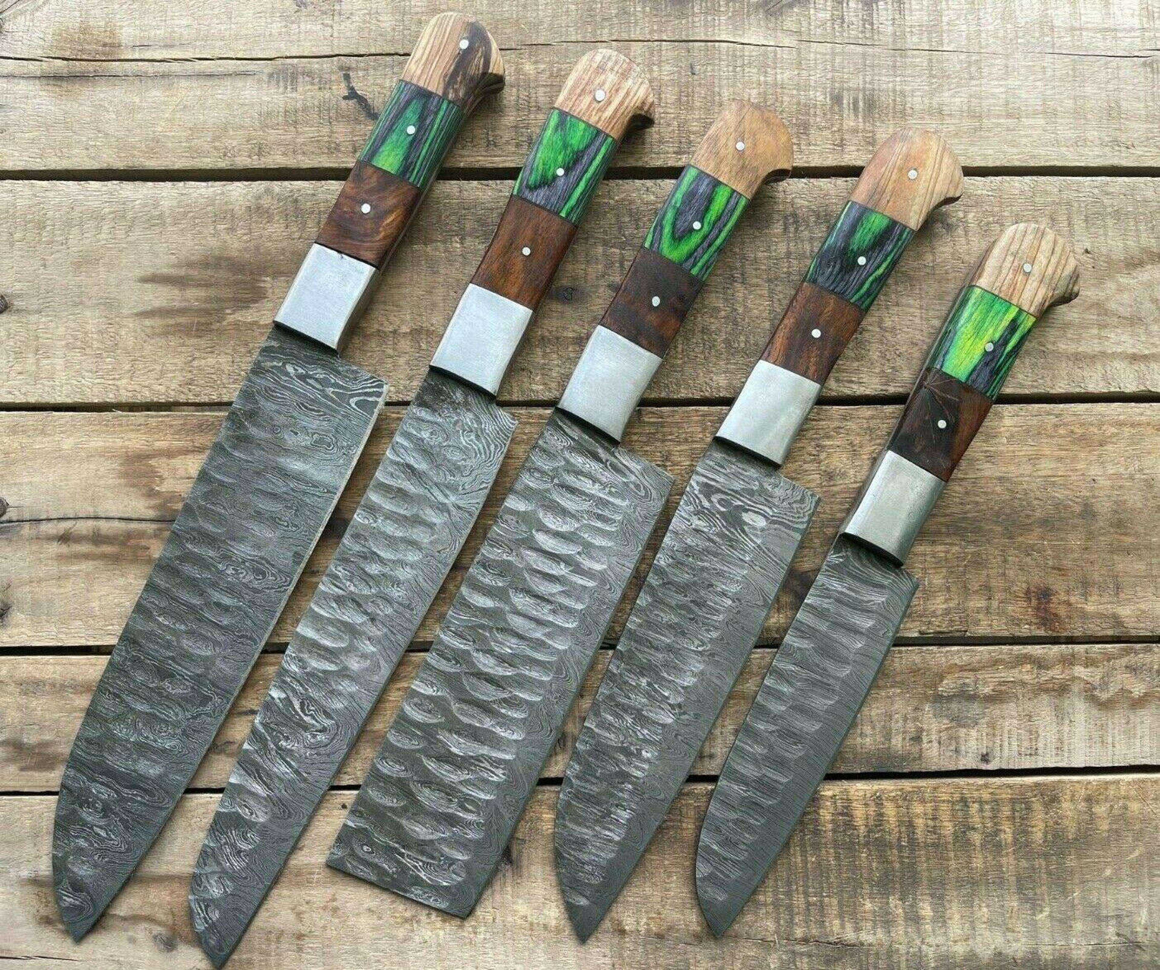 professional handmade damascus kitchen knives | chef set of 5