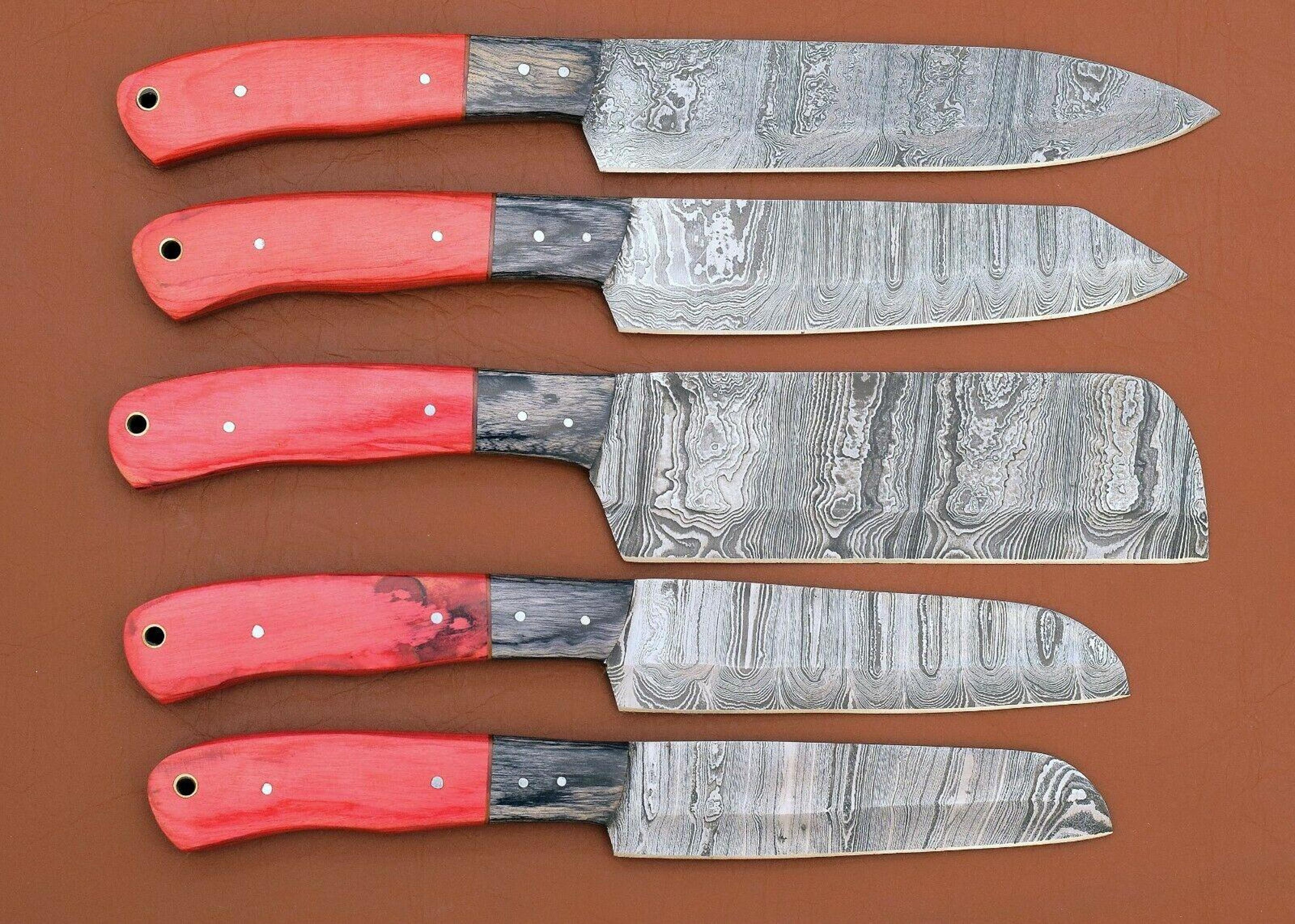 forged damascus steel chef knife set | handmade 5 pc kitchen cutlery