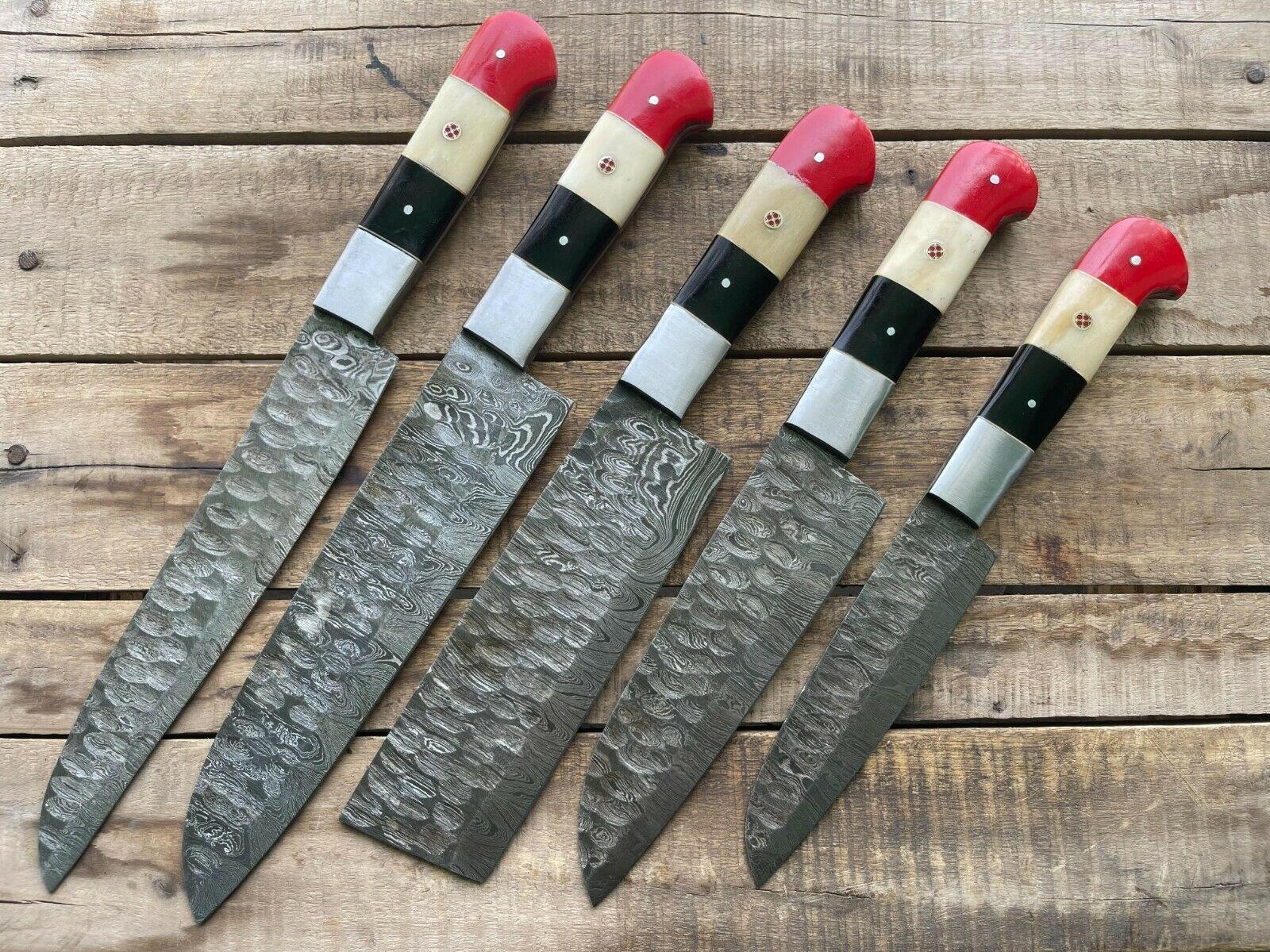 professional damascus steel kitchen knife set | 5 handmade chef knives