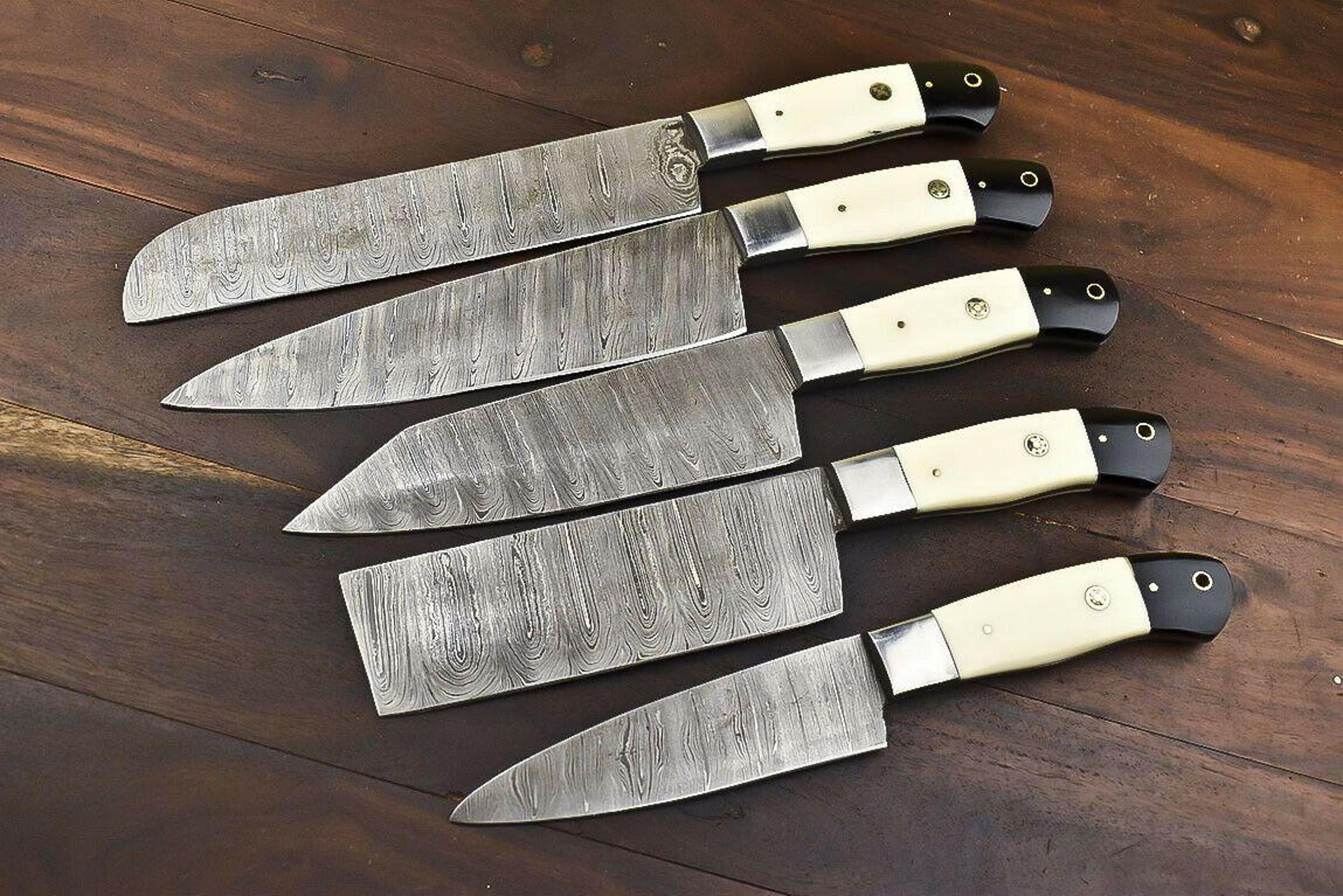 luxury handmade damascus steel kitchen knife set | chef knives lot of 5
