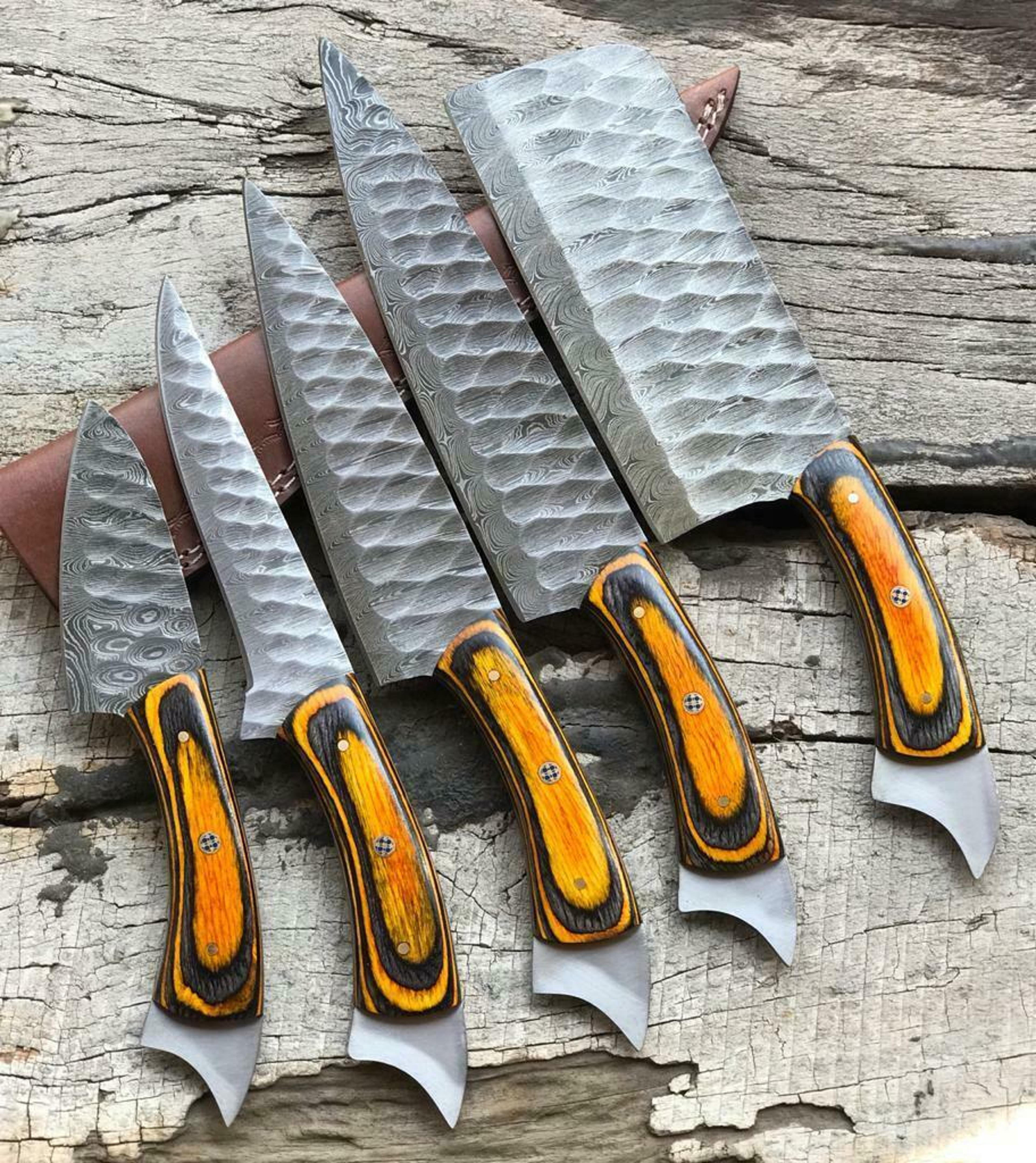 custom handmade twist damascus steel chef knife set | 9–13" pakkawood handle professional kitchen knives