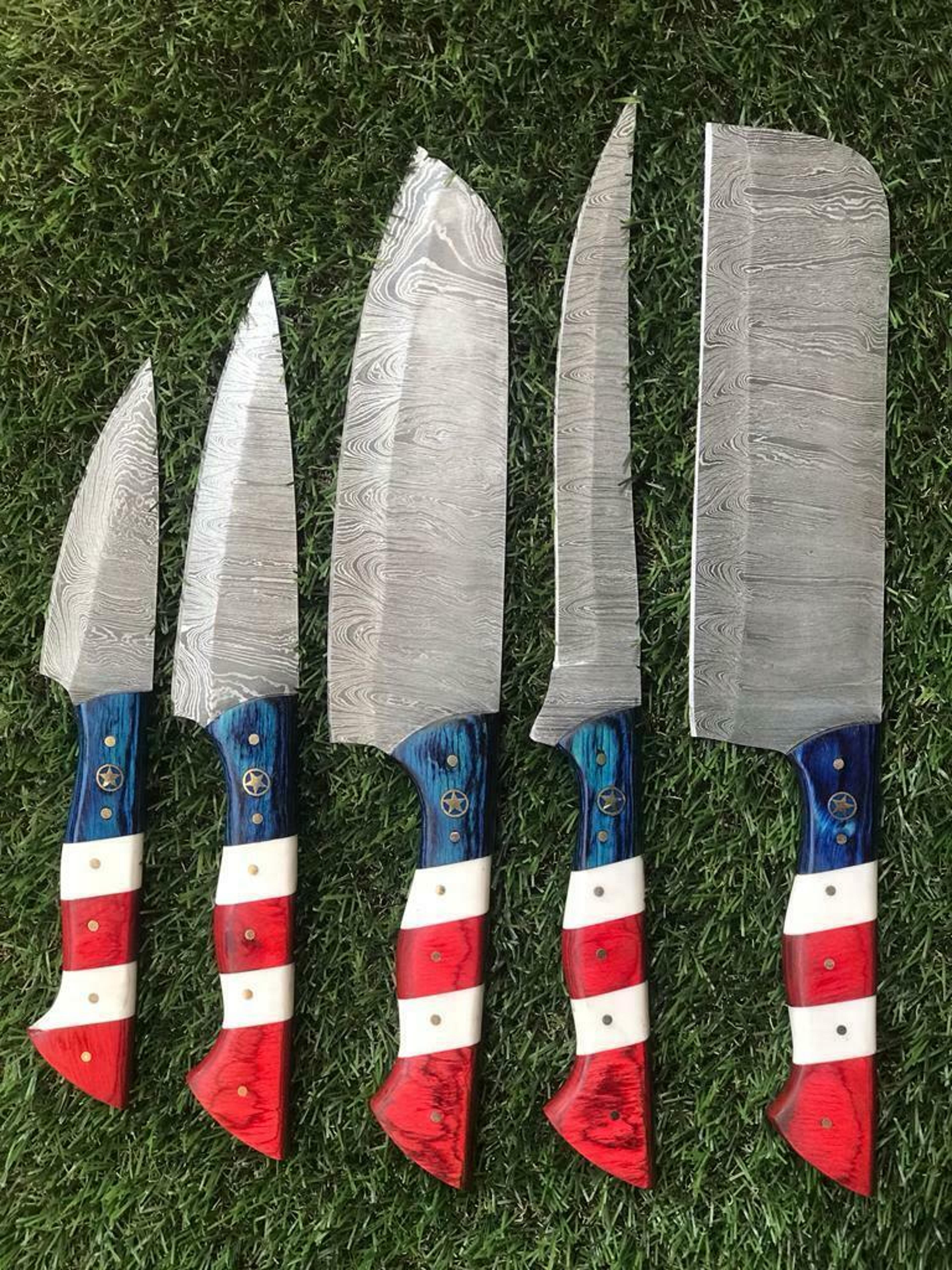 premium twist damascus steel chef knife collection | 5 piece set