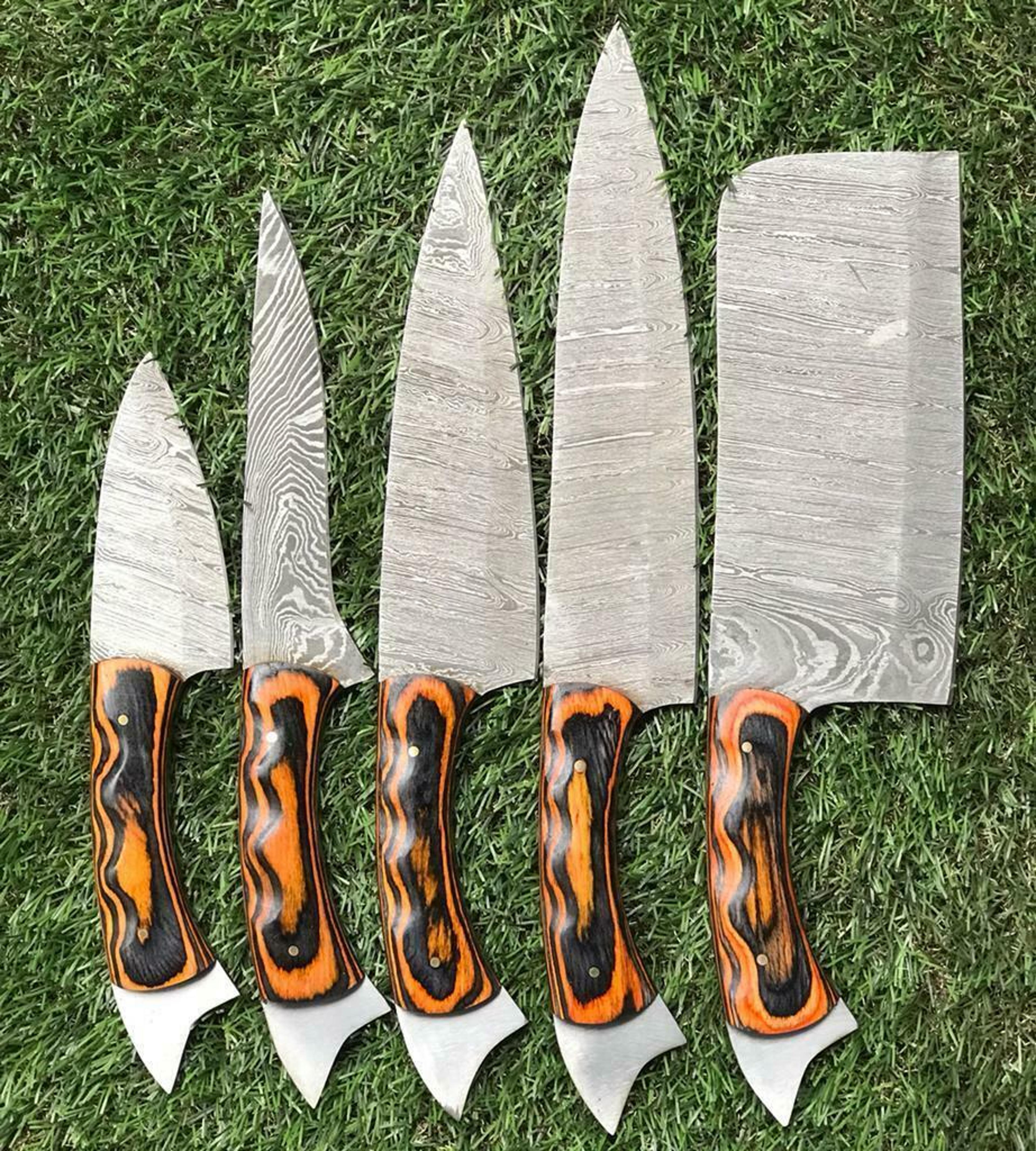 professional damascus steel chef knife collection with rosewood grip