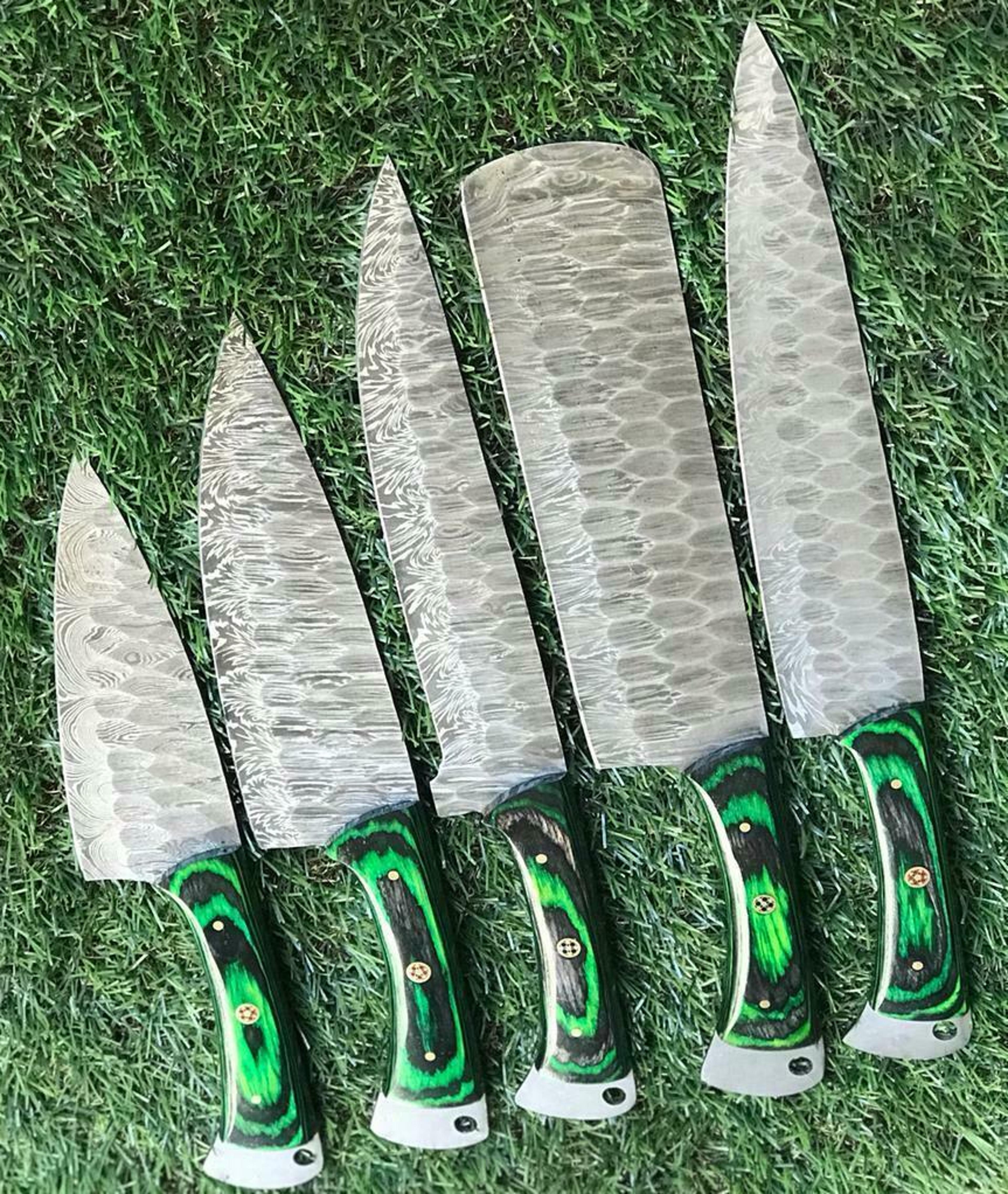 5-piece handmade damascus kitchen knives set – twist pattern design