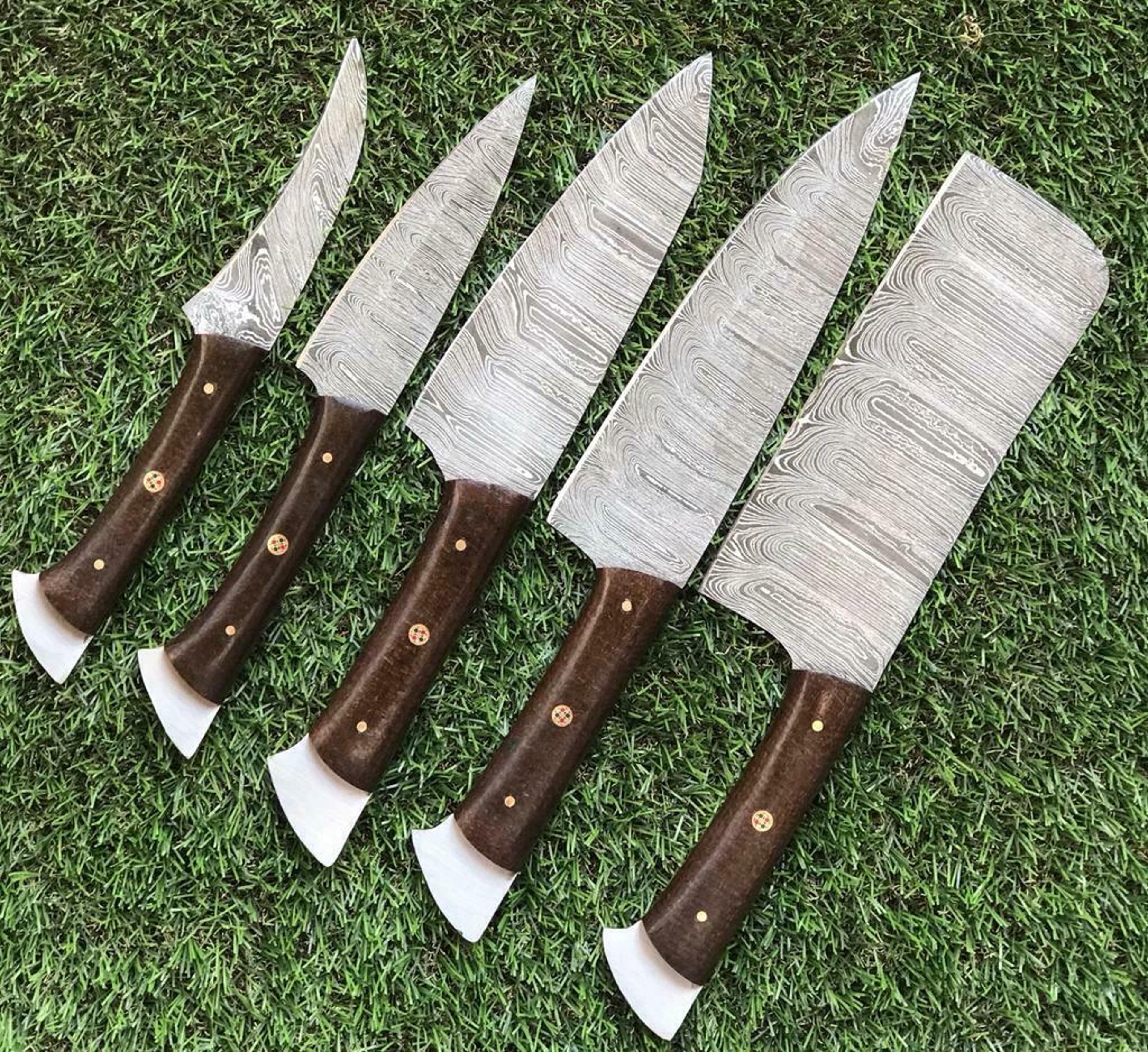 unique handmade damascus chef knives with elegant rosewood handles
