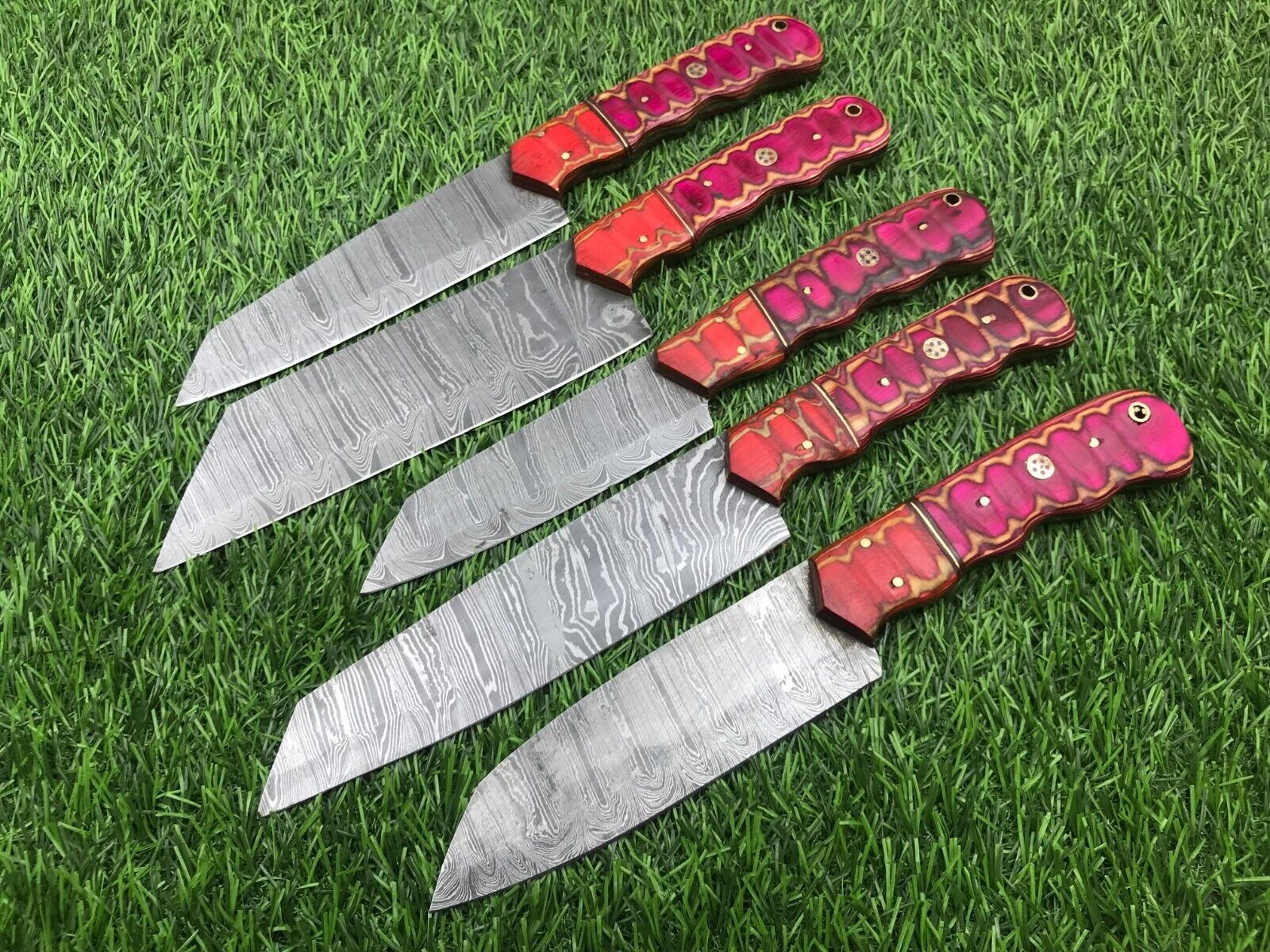 premium damascus chef knife collection – handmade rosewood set