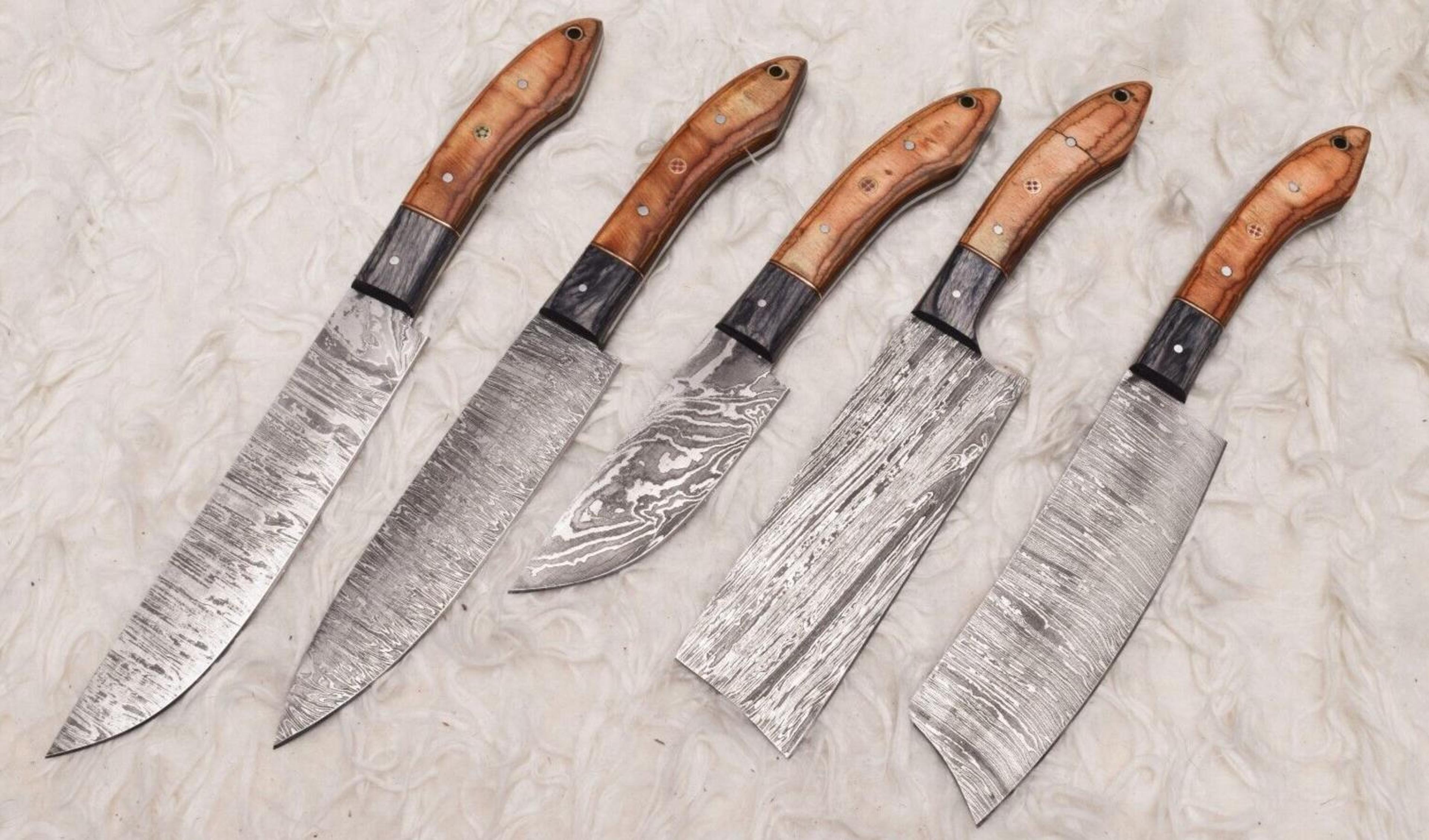 artisan damascus steel kitchen knife set with rosewood handle