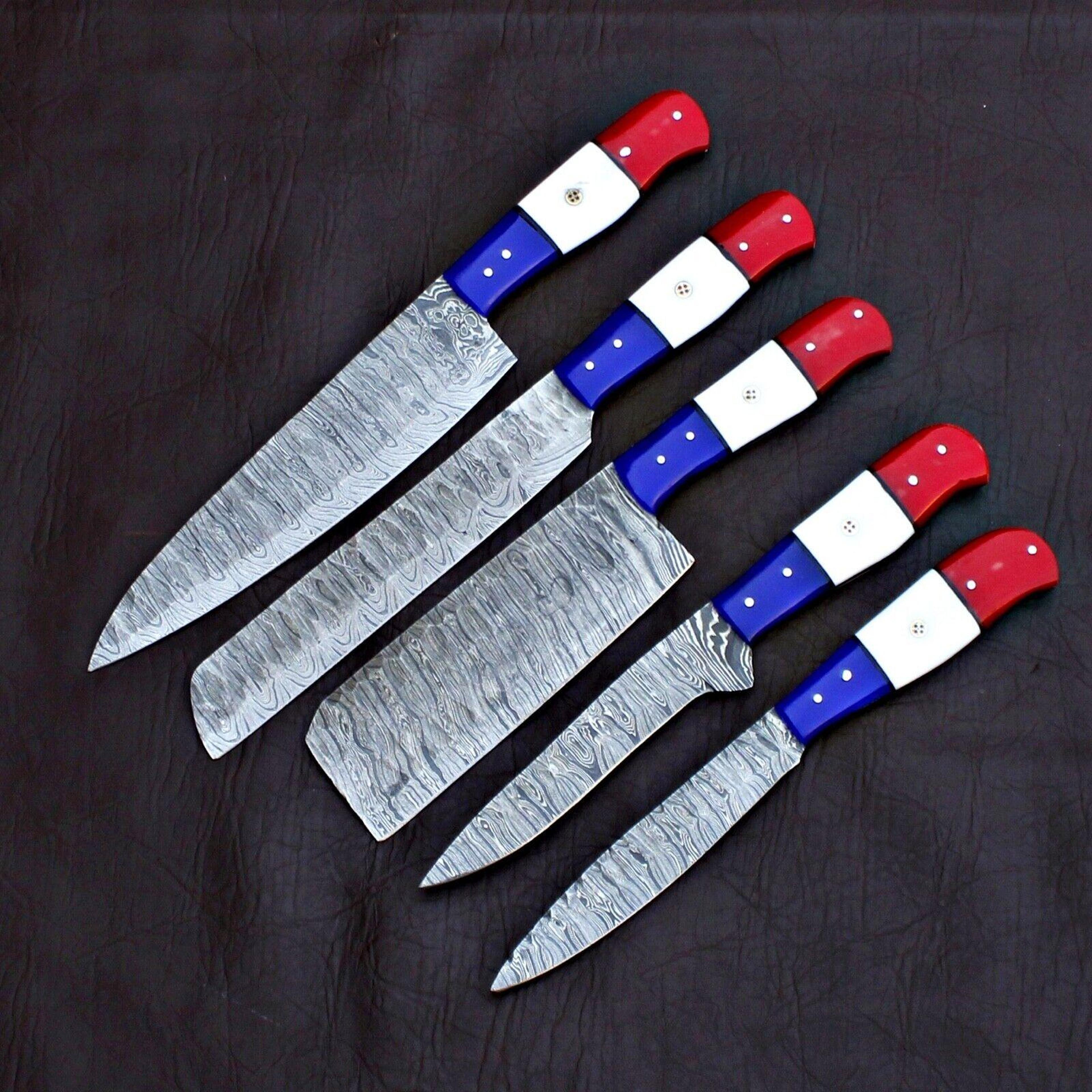 traditional handmade damascus kitchen knives – chef complete set