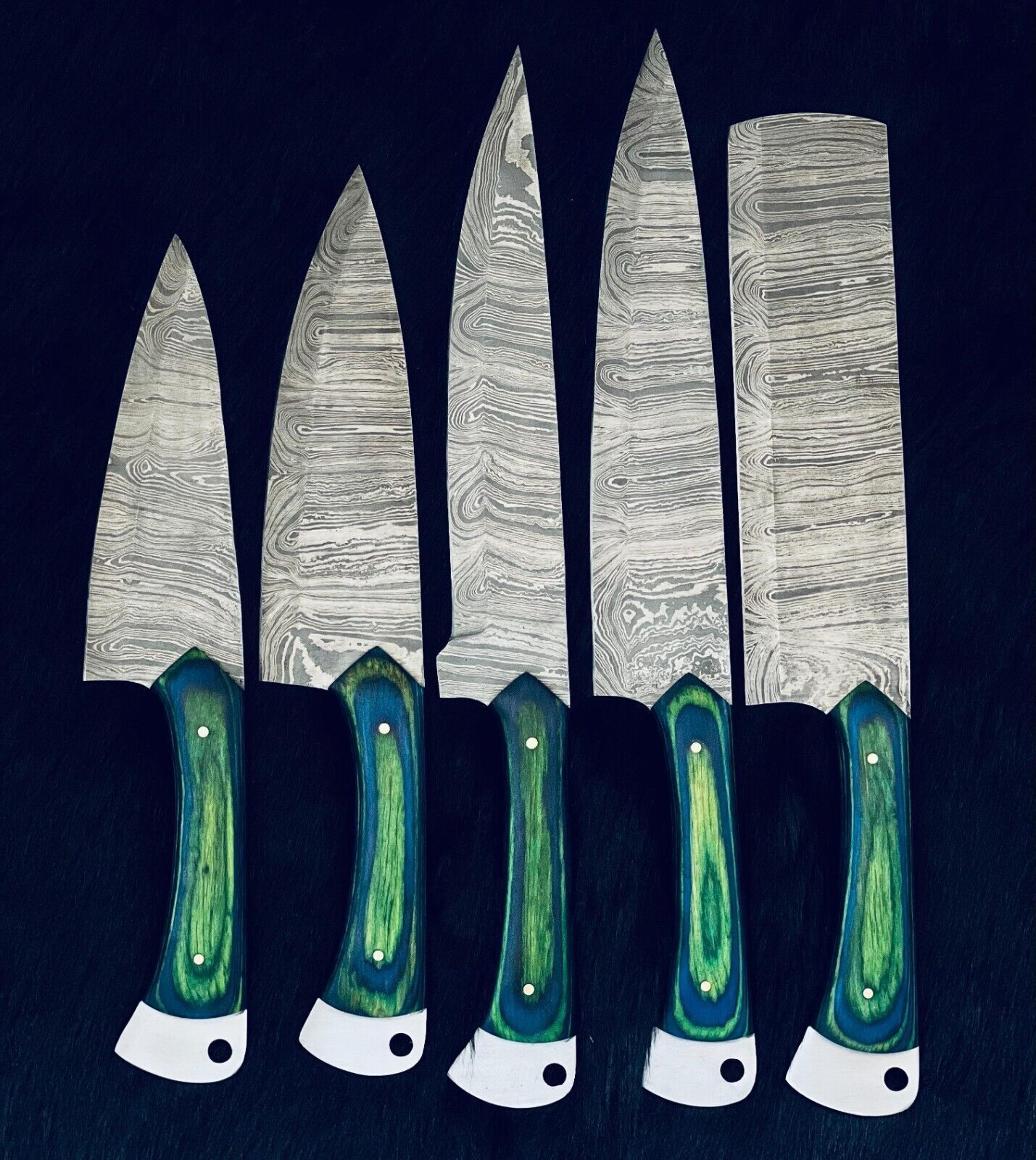 handmade damascus steel kitchen knives – unique twist pattern set