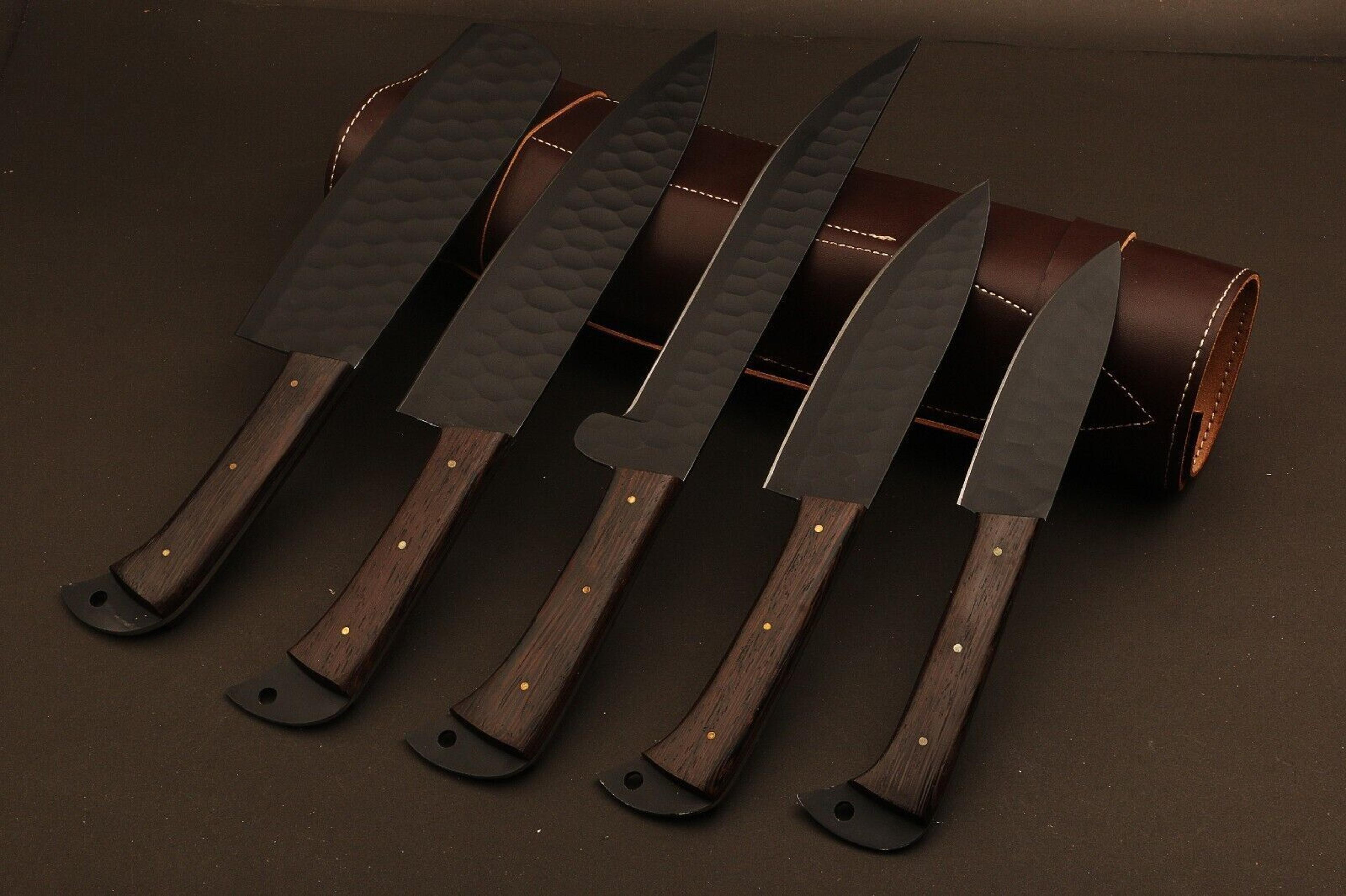 professional grade handmade damascus chef knives with rosewood