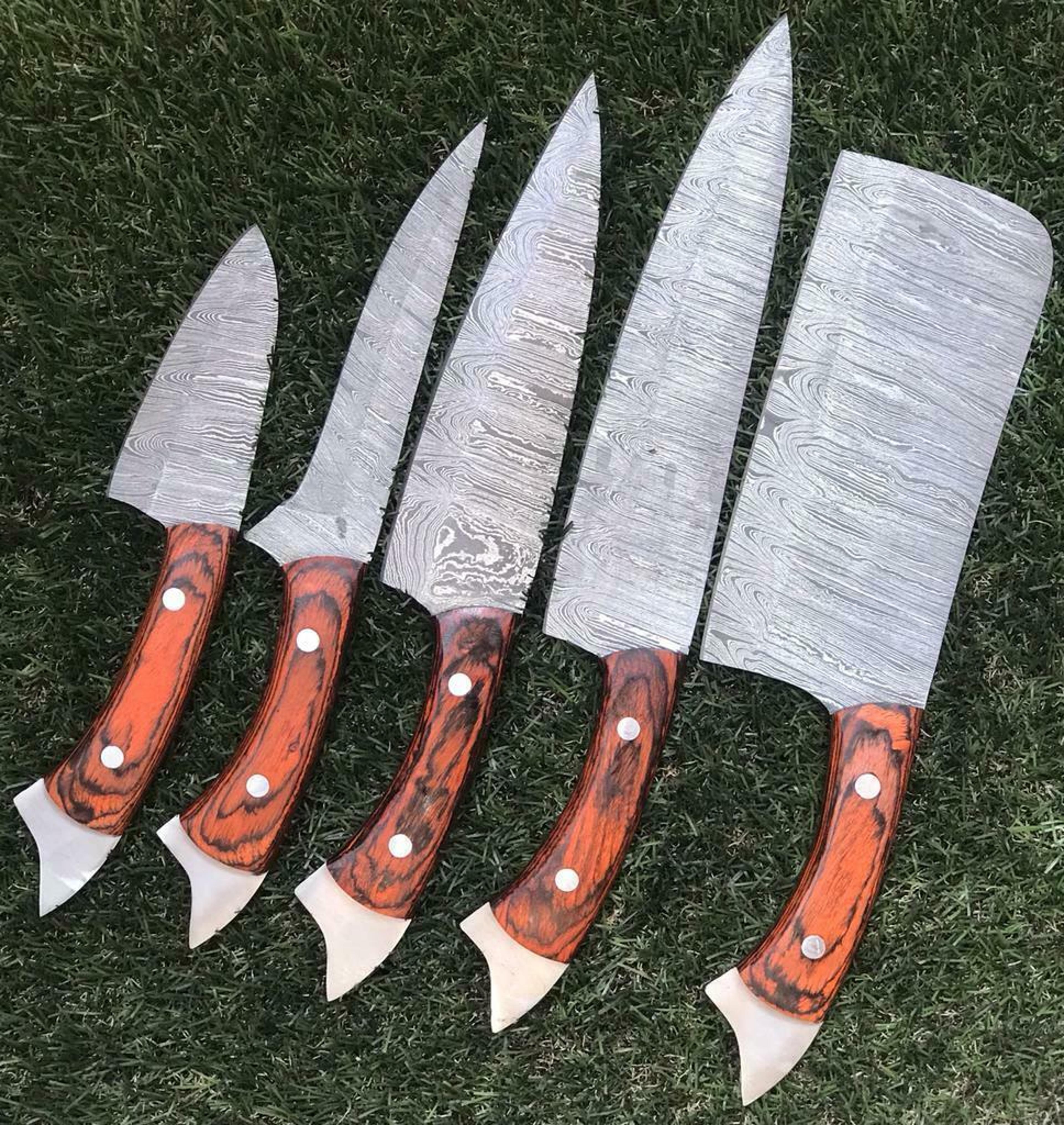 twist pattern damascus chef knife set – handmade kitchen knives