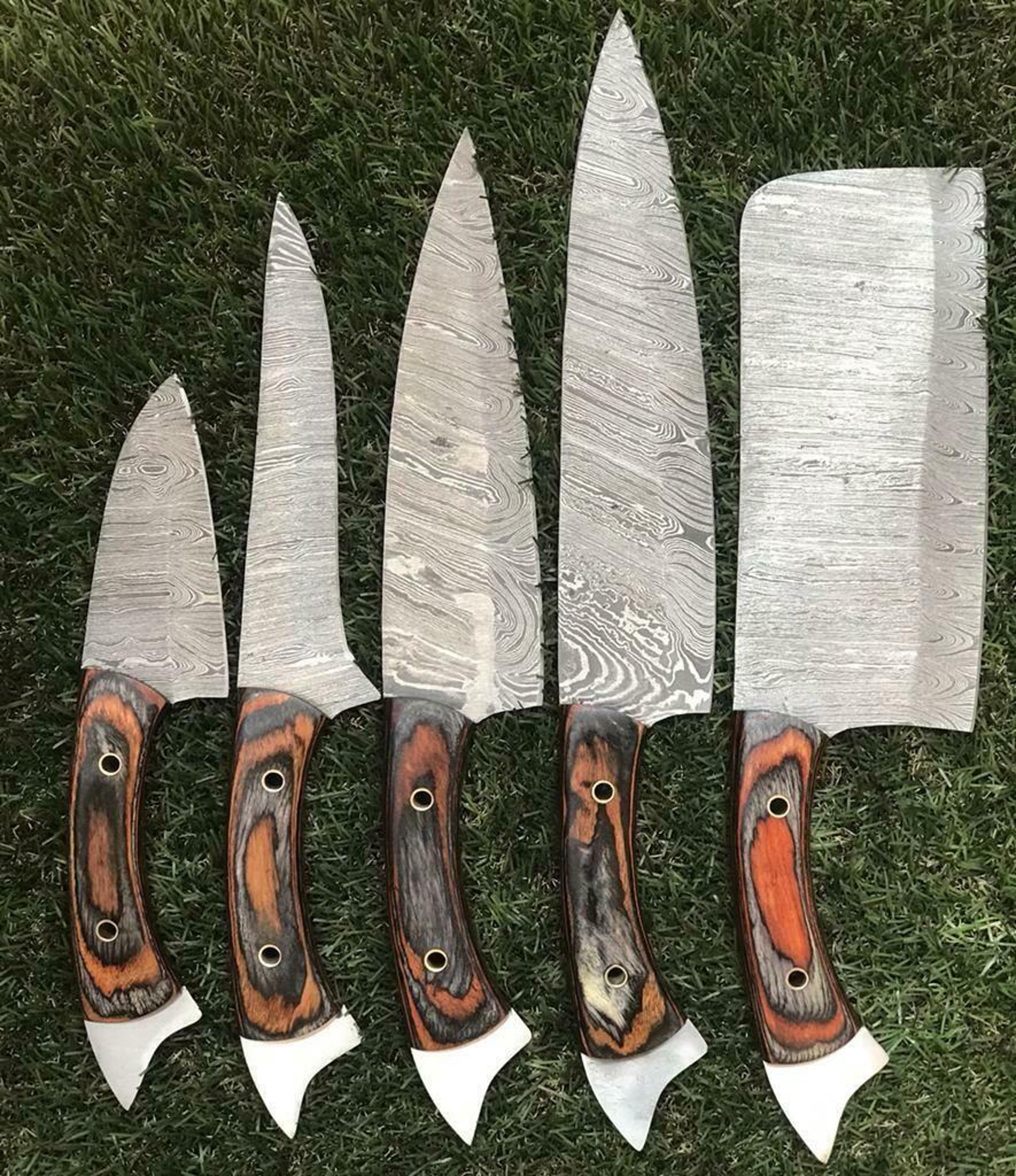 5-piece twist damascus kitchen knives – handmade & durable