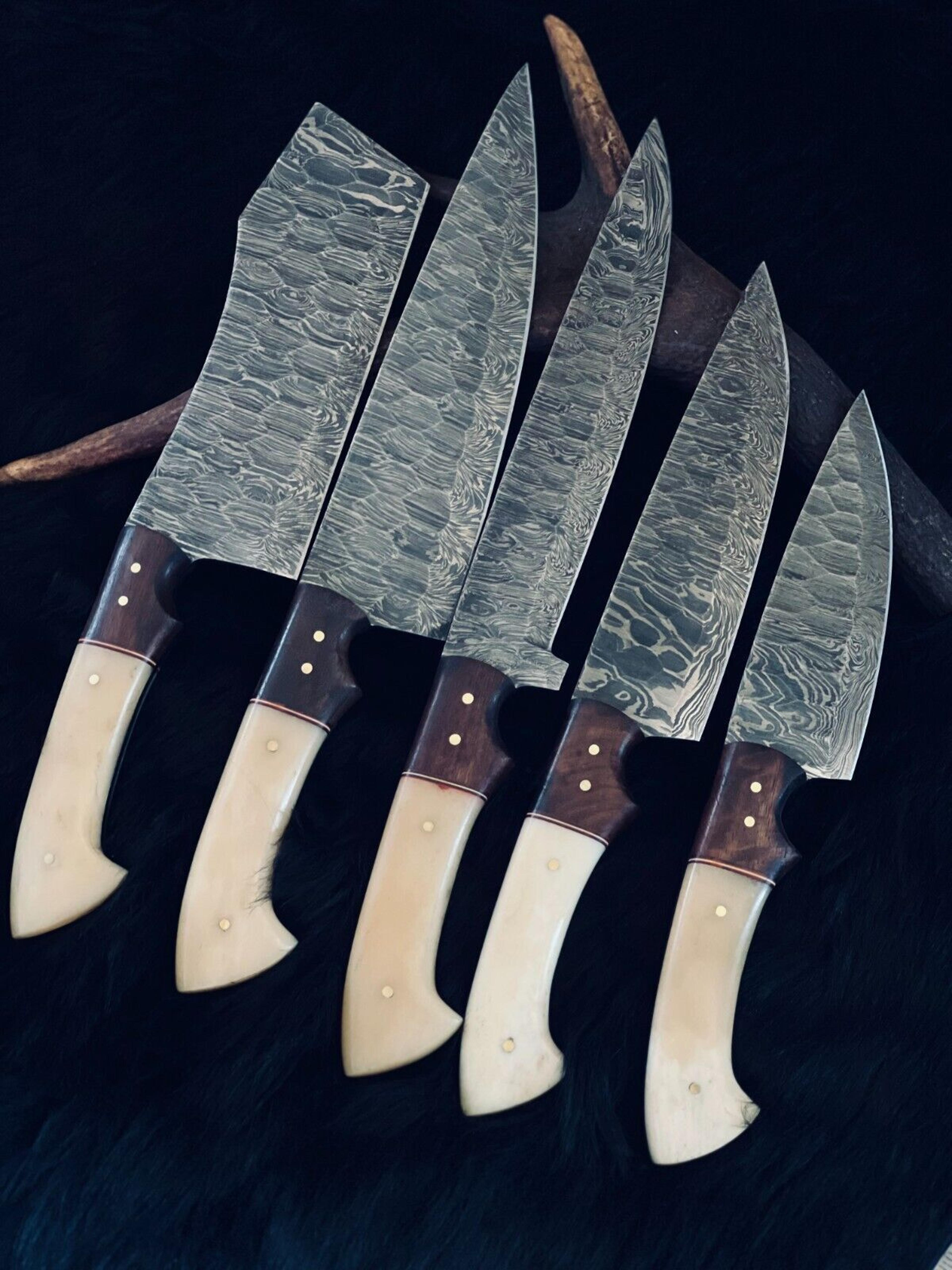 professional damascus kitchen knife set – handmade in twist pattern