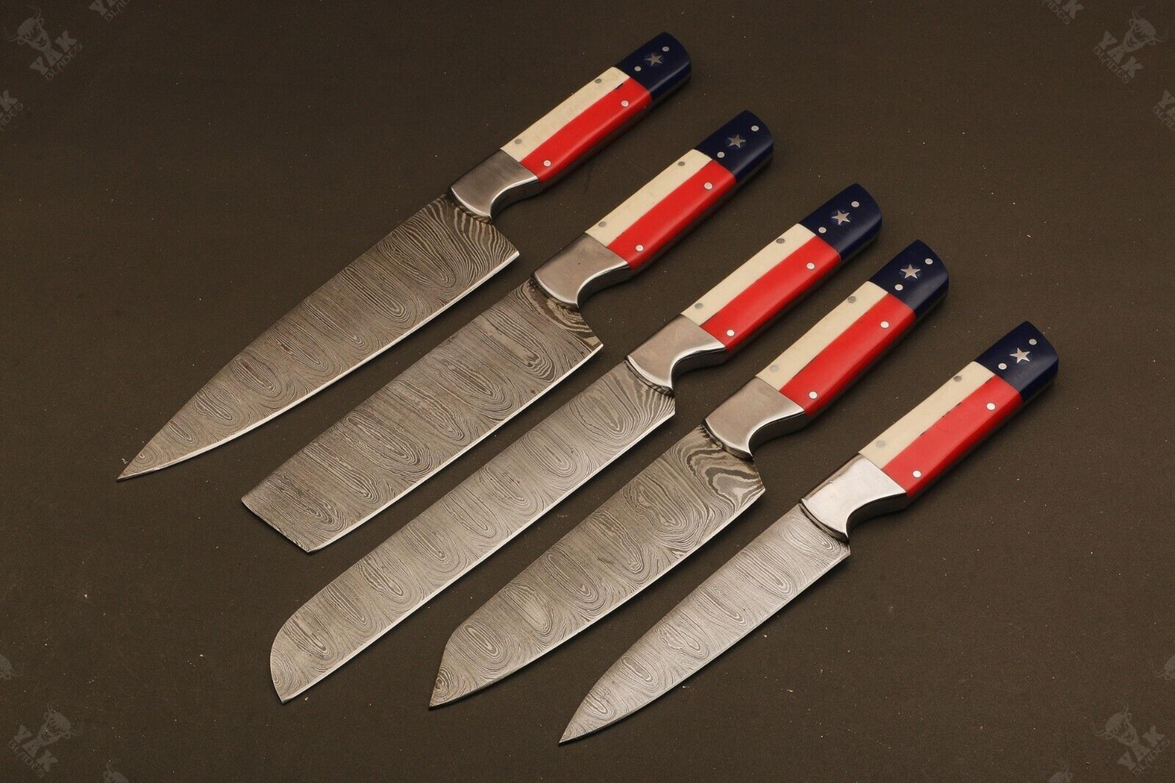 professional chef knife set – handmade damascus with rosewood grip