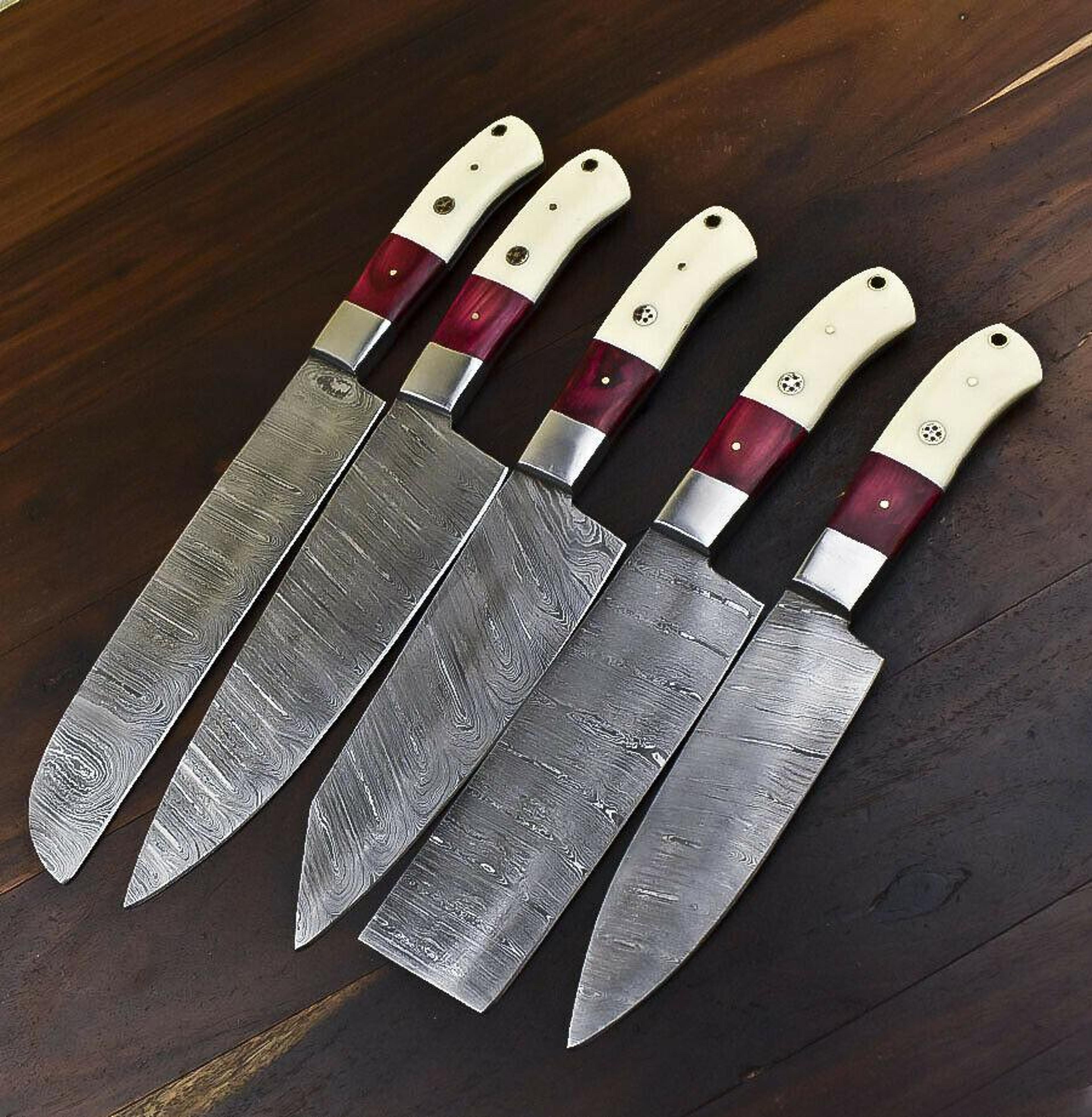 twist damascus steel kitchen knife set – artisan forged design