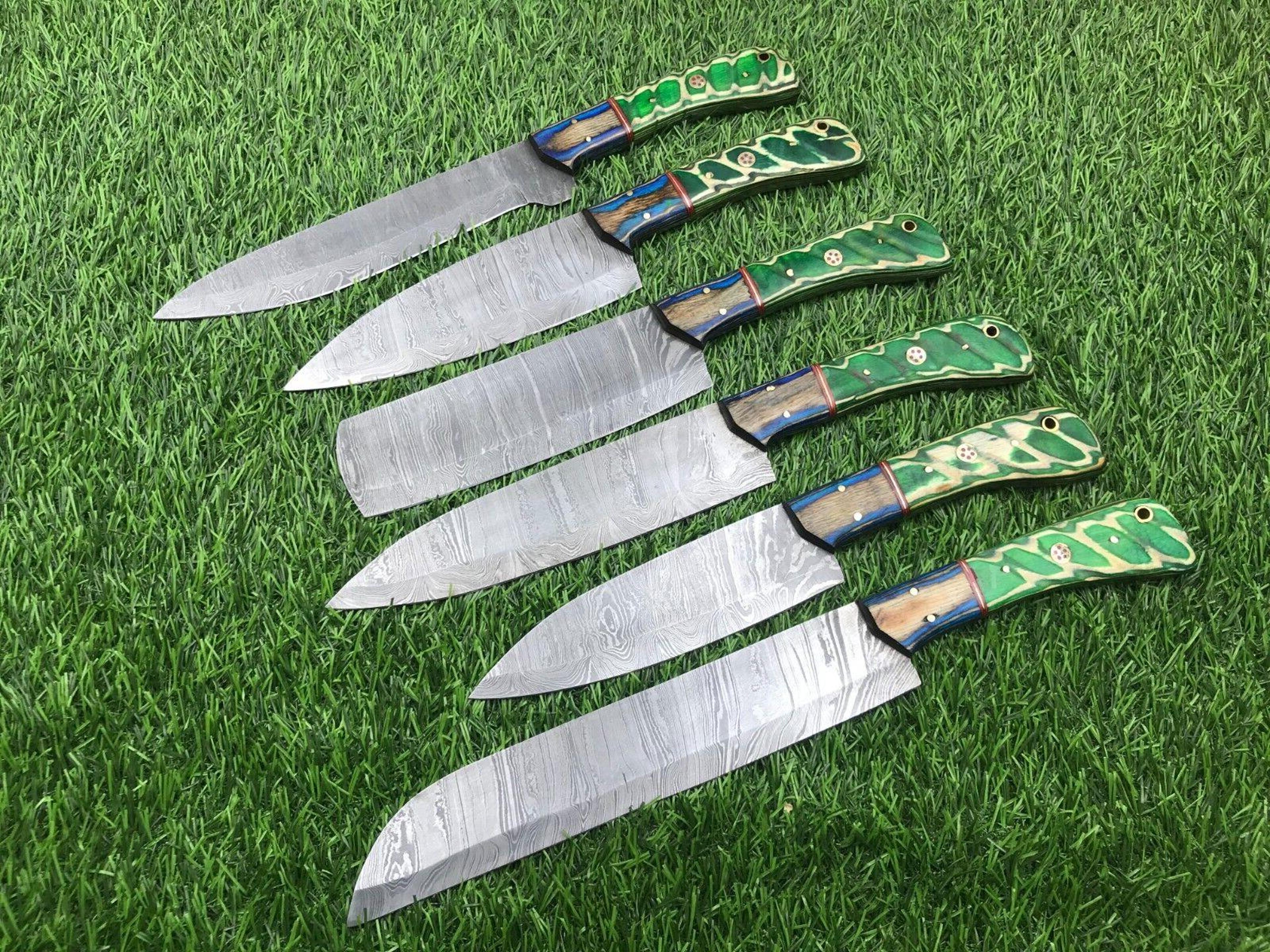razor sharp damascus camping knives – handmade 6-piece set