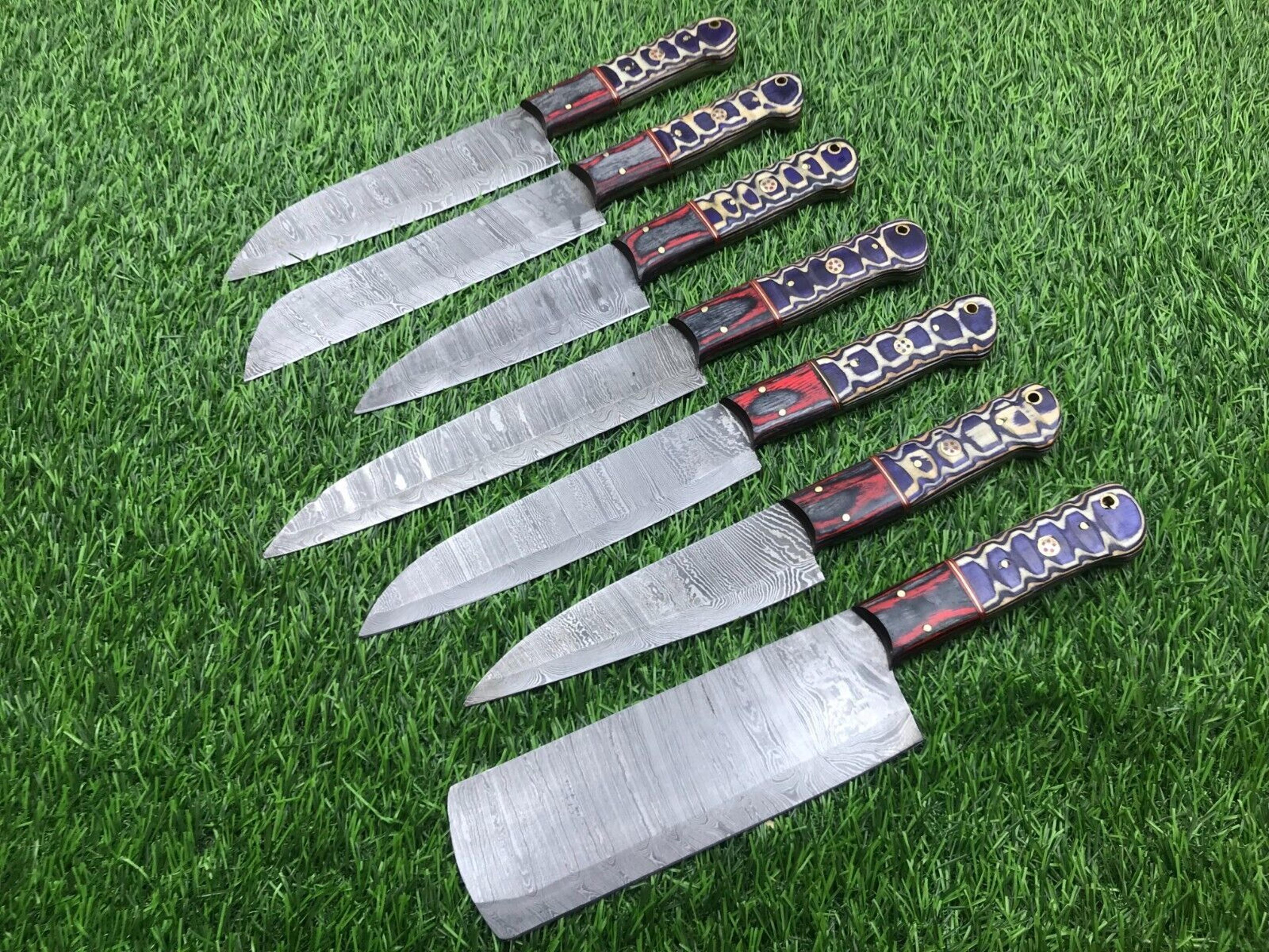 damascus steel chef knife set – 7 handmade forged knife