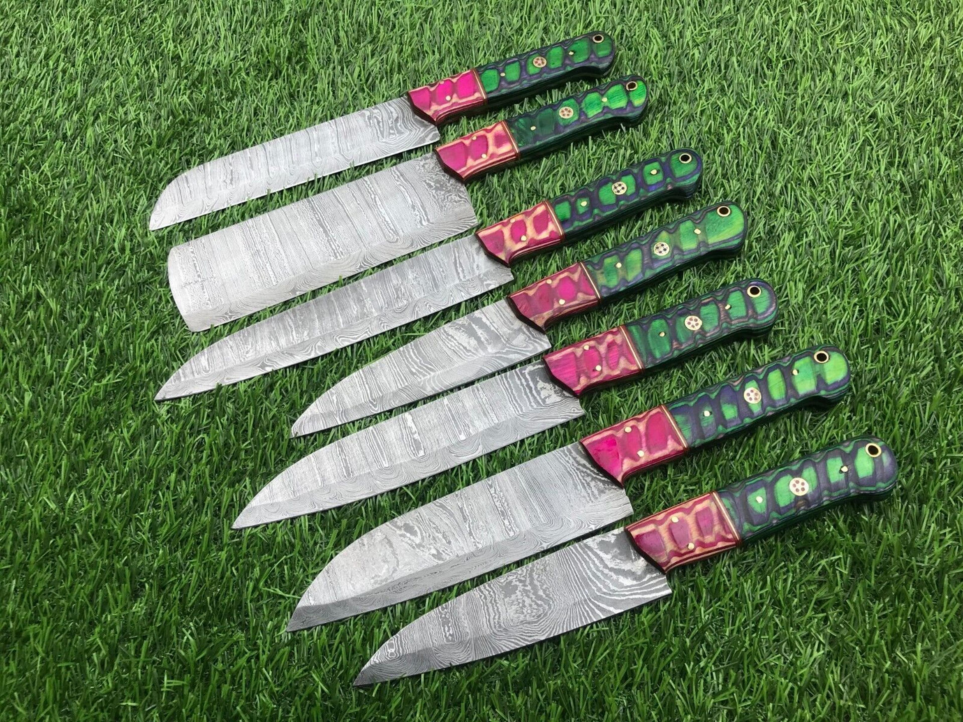 damascus steel knife set of 7 – custom handmade kitchen & hunting