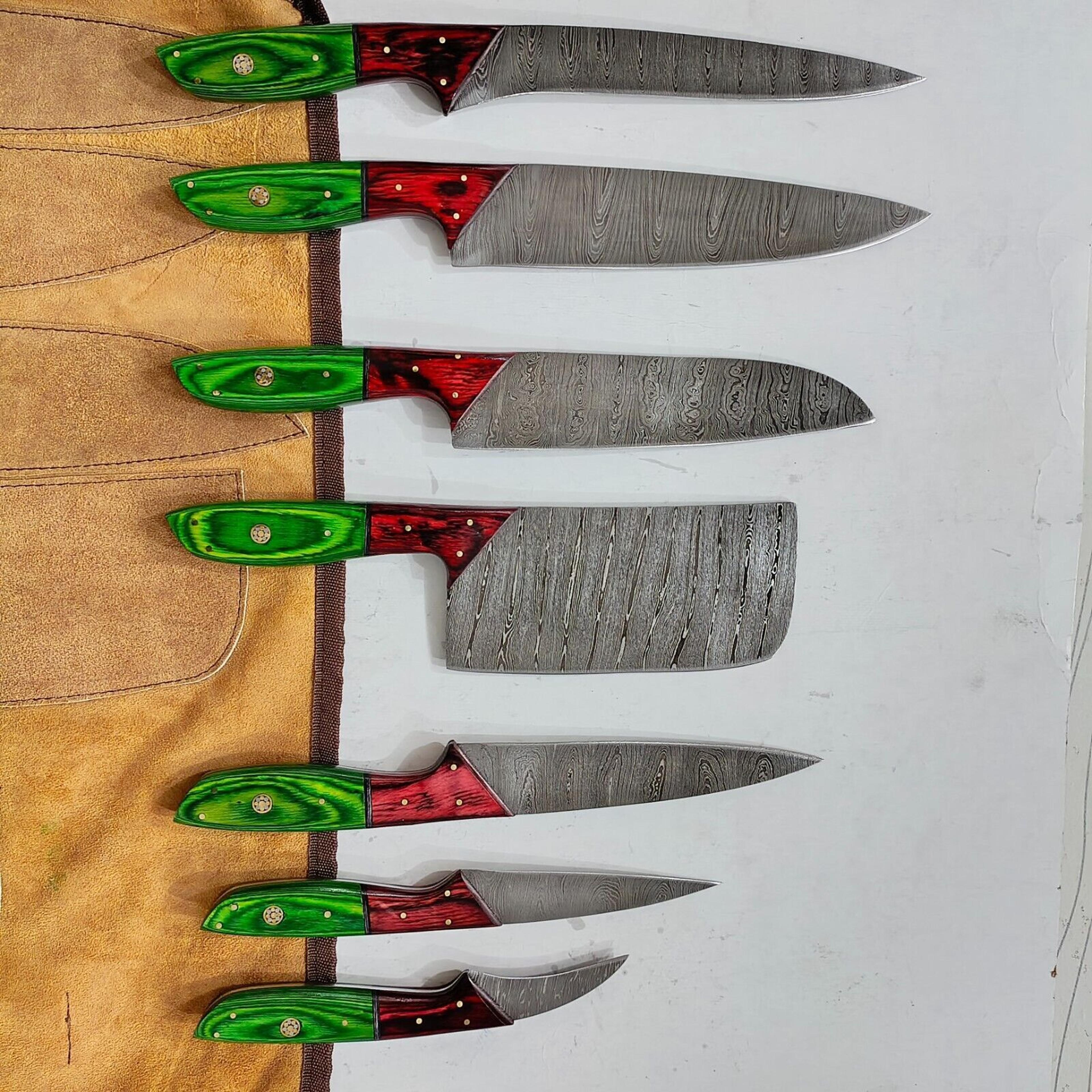 damascus steel knife set 7 pcs – handmade chef knives collection