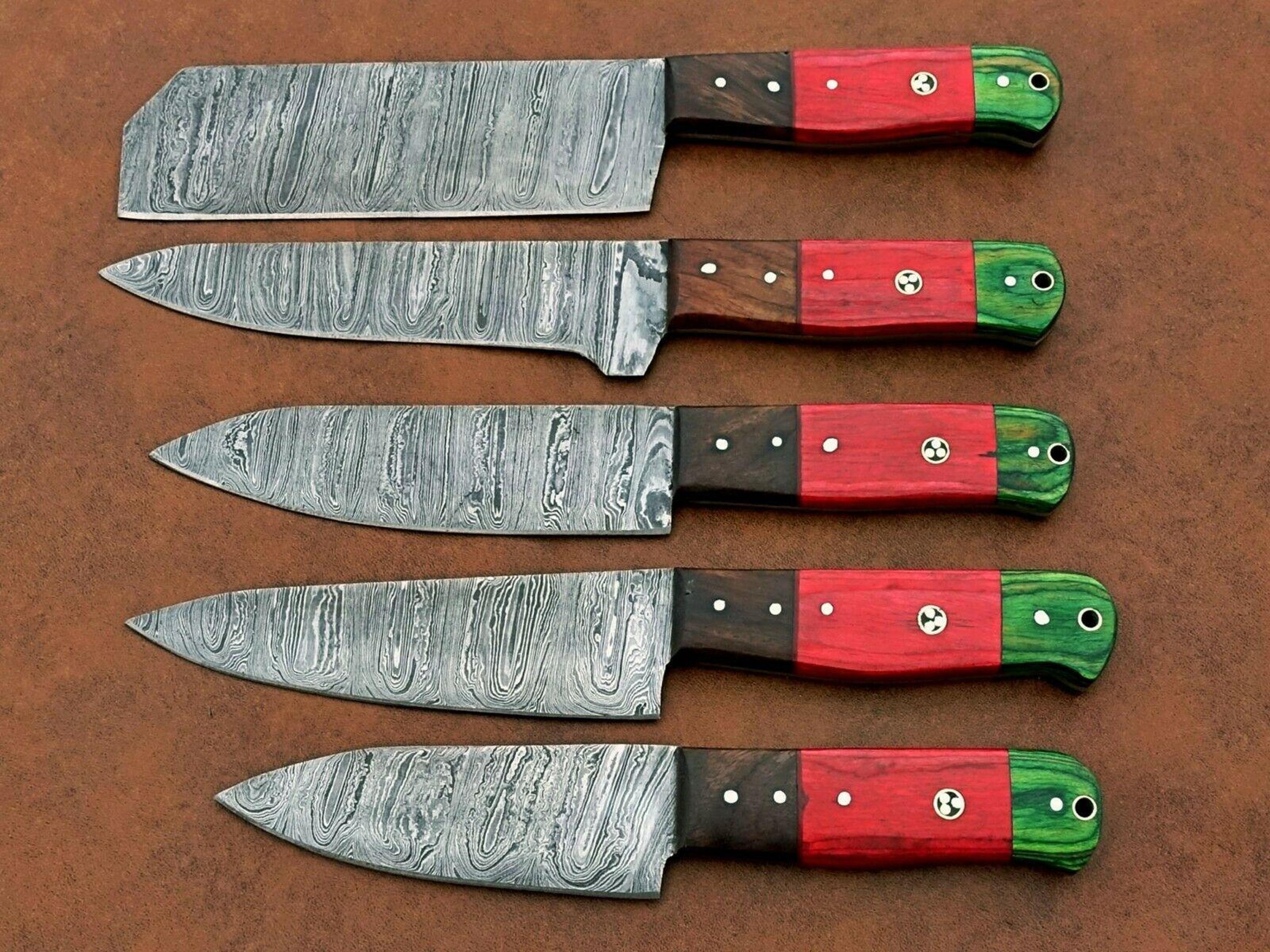handmade damascus steel chef knife set of 5 with wood handle
